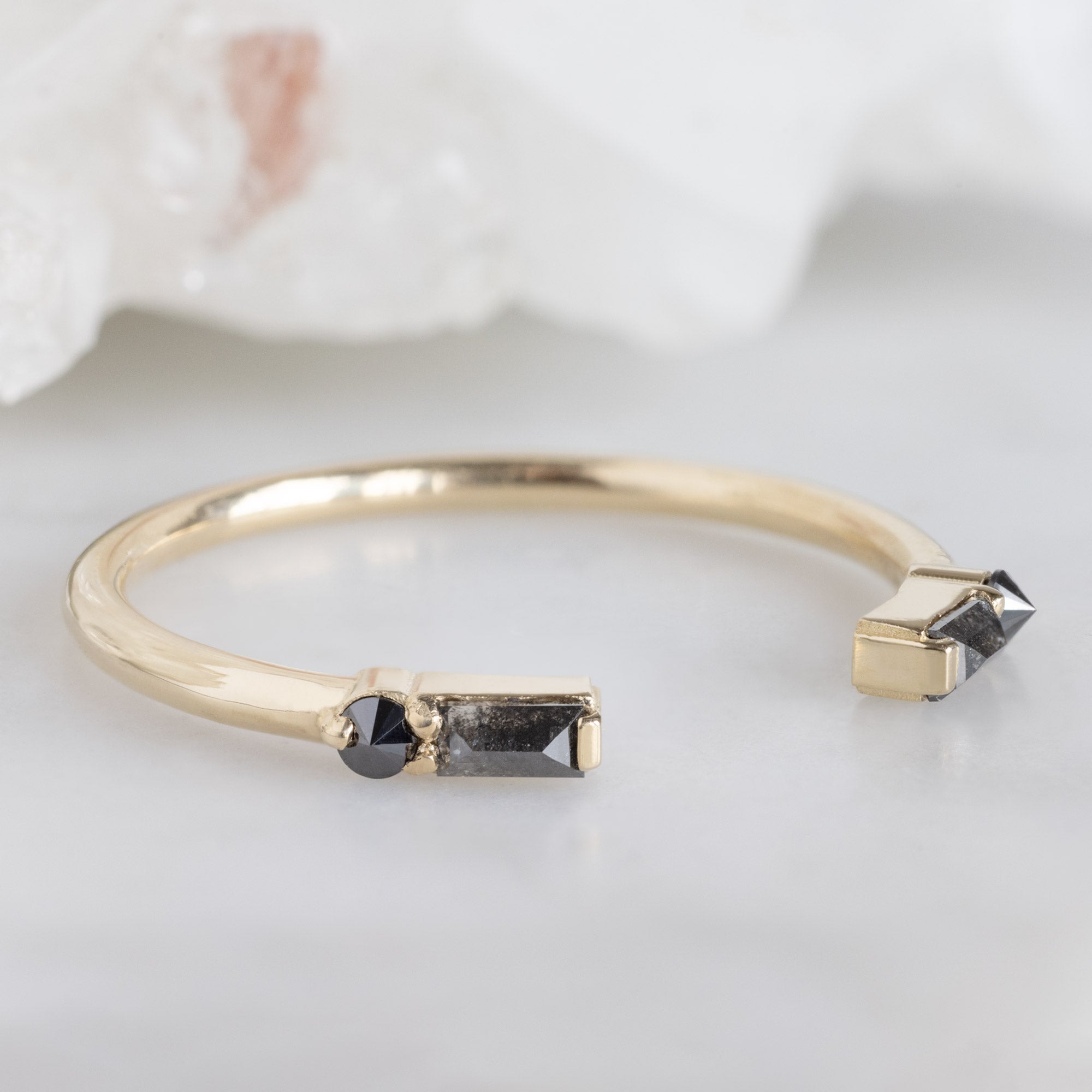 Alexis Russell  Wedding Bands The Luxe Open Cuff Baguette Black Diamond Stacking Band | Yellow, Rose or White Gold