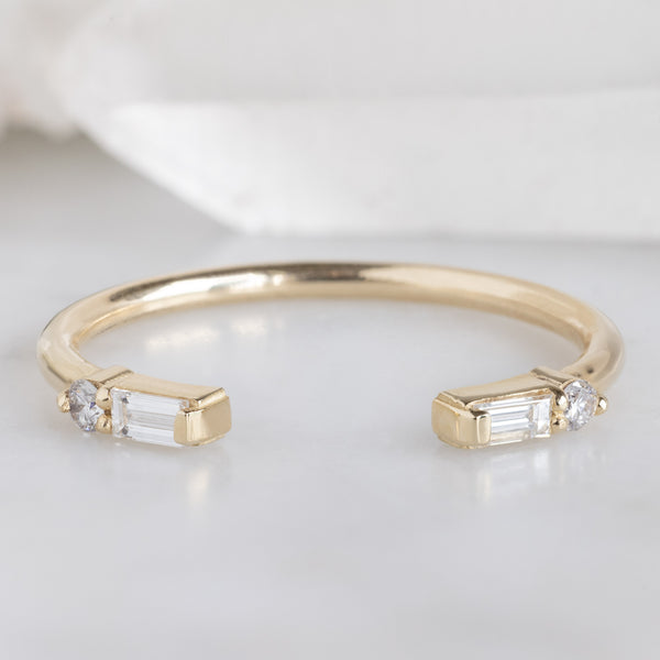 Alexis Russell  Wedding Bands The Luxe Open Cuff Baguette White Diamond Stacking Band | Yellow, Rose or White Gold