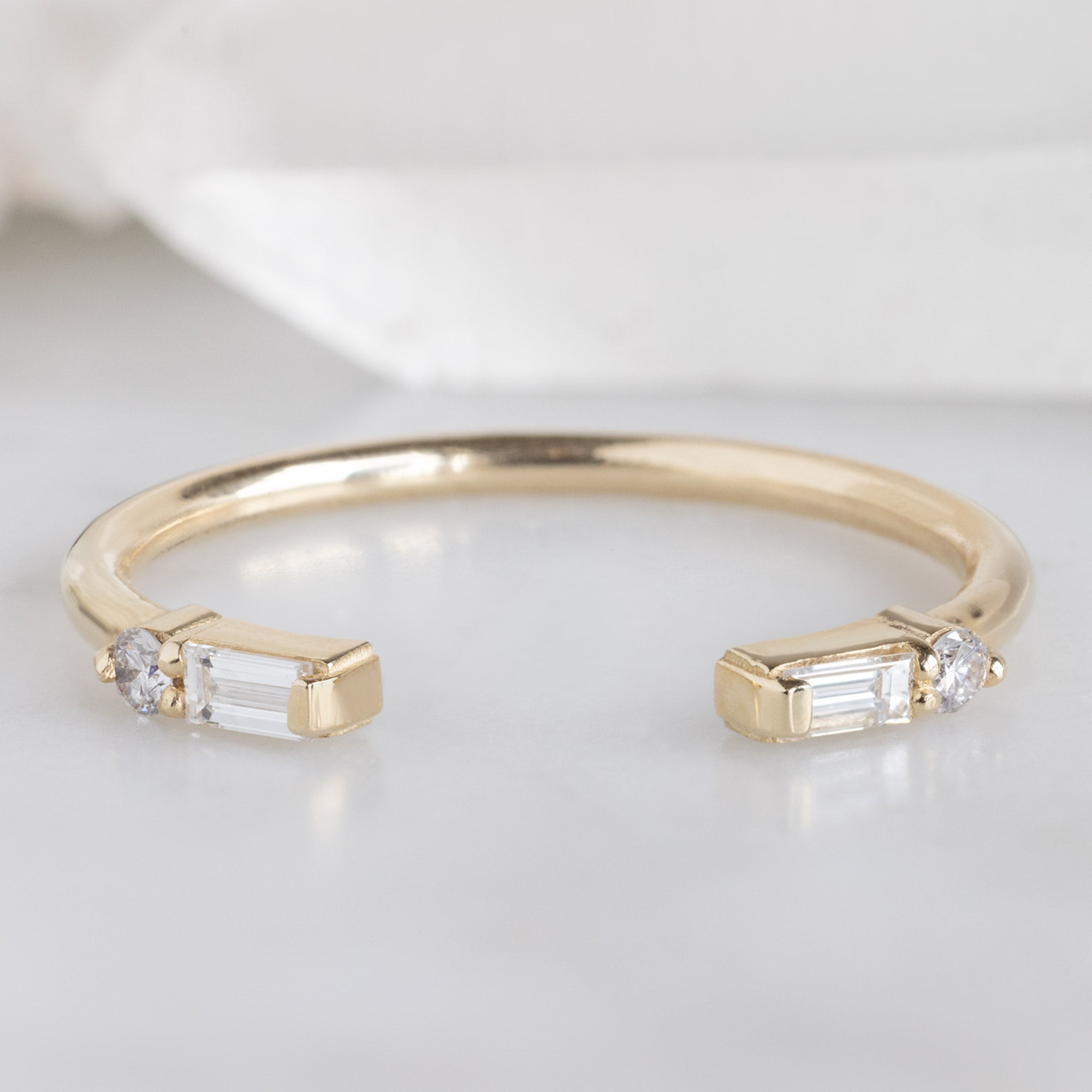 Alexis Russell  Wedding Bands The Luxe Open Cuff Baguette White Diamond Stacking Band | Yellow, Rose or White Gold