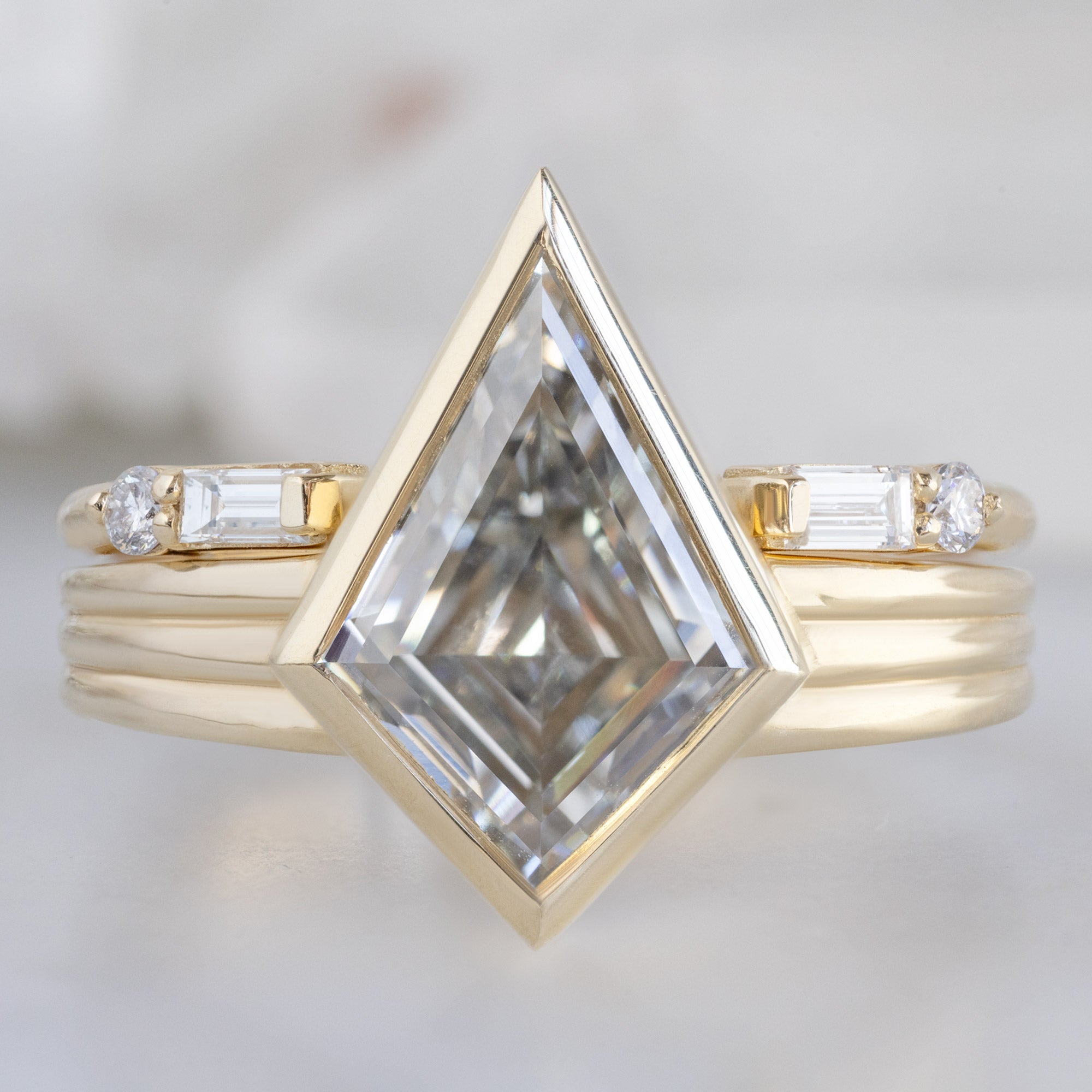 Alexis Russell  Wedding Bands The Luxe Open Cuff Baguette White Diamond Stacking Band | Yellow, Rose or White Gold