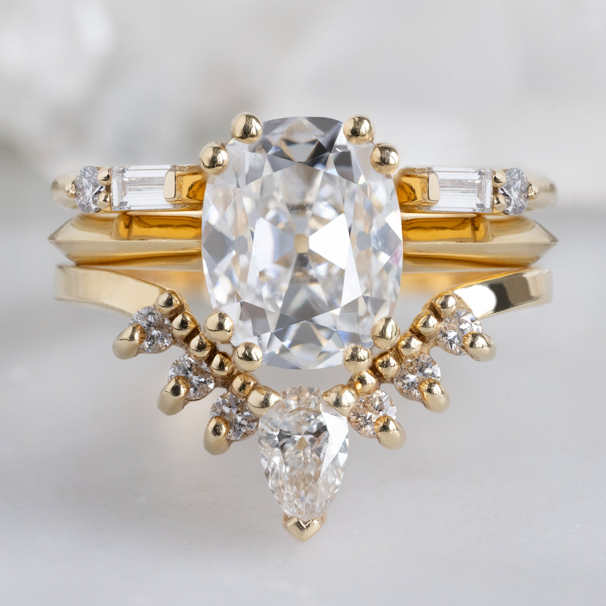 Alexis Russell  Wedding Bands The Luxe Open Cuff Baguette White Diamond Stacking Band | Yellow, Rose or White Gold