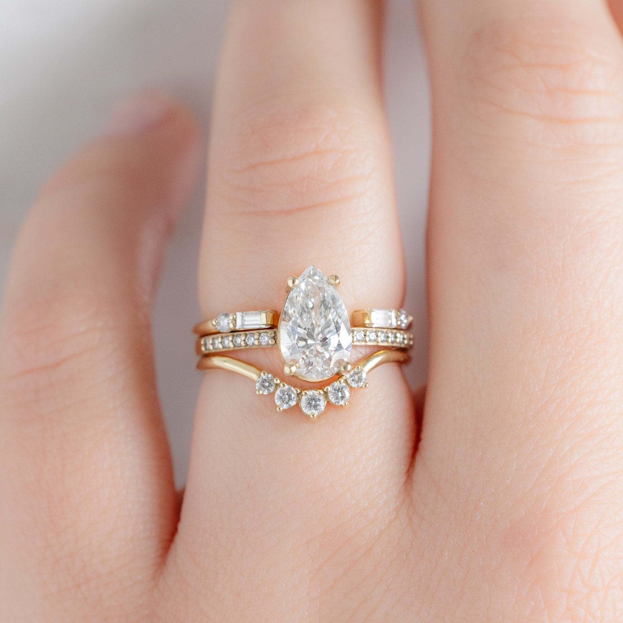 Alexis Russell  Wedding Bands The Luxe Open Cuff Baguette White Diamond Stacking Band | Yellow, Rose or White Gold