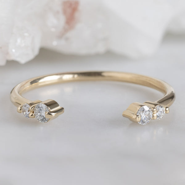 Alexis Russell  Wedding Bands The Luxe Open Cuff Round White Diamond Stacking Band | Yellow, Rose or White Gold