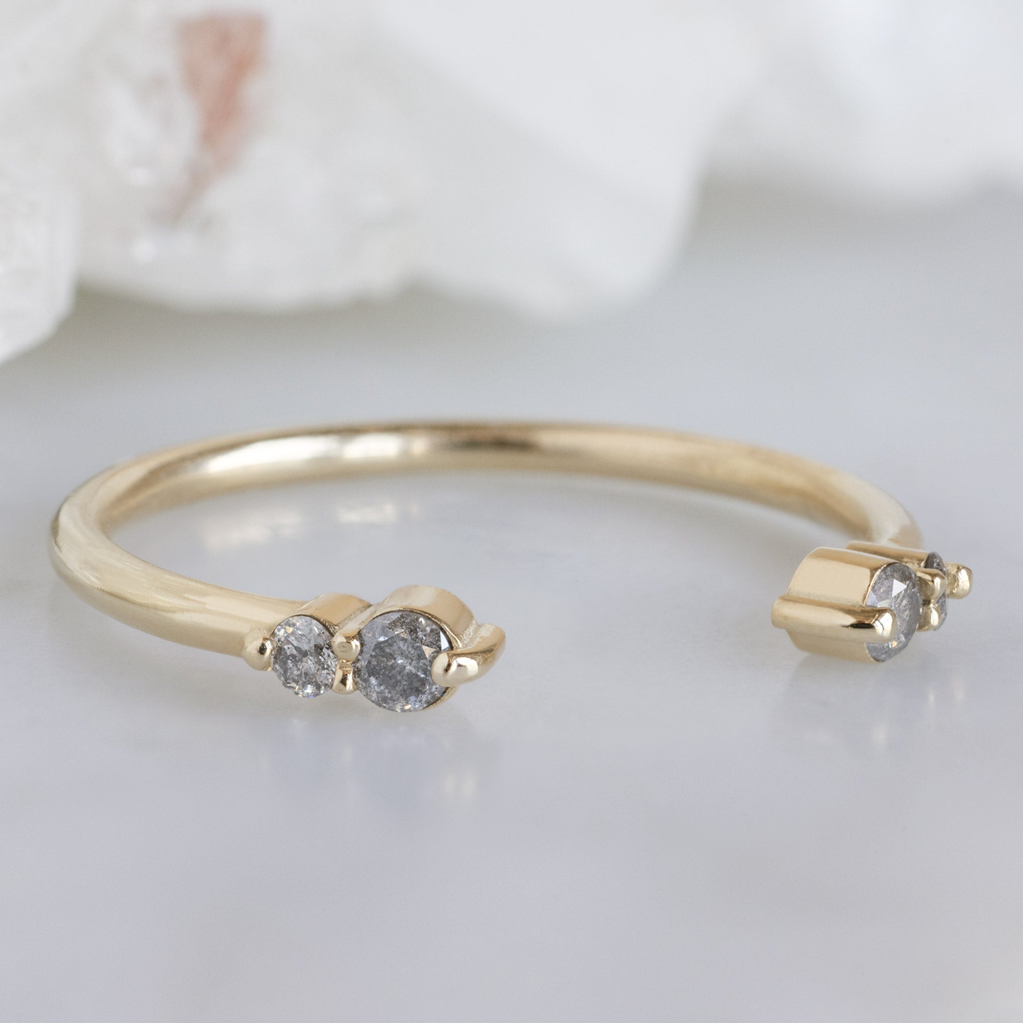 Alexis Russell  Wedding Bands The Luxe Open Cuff Round Salt and Pepper Diamond Stacking Band | Yellow, Rose or White Gold