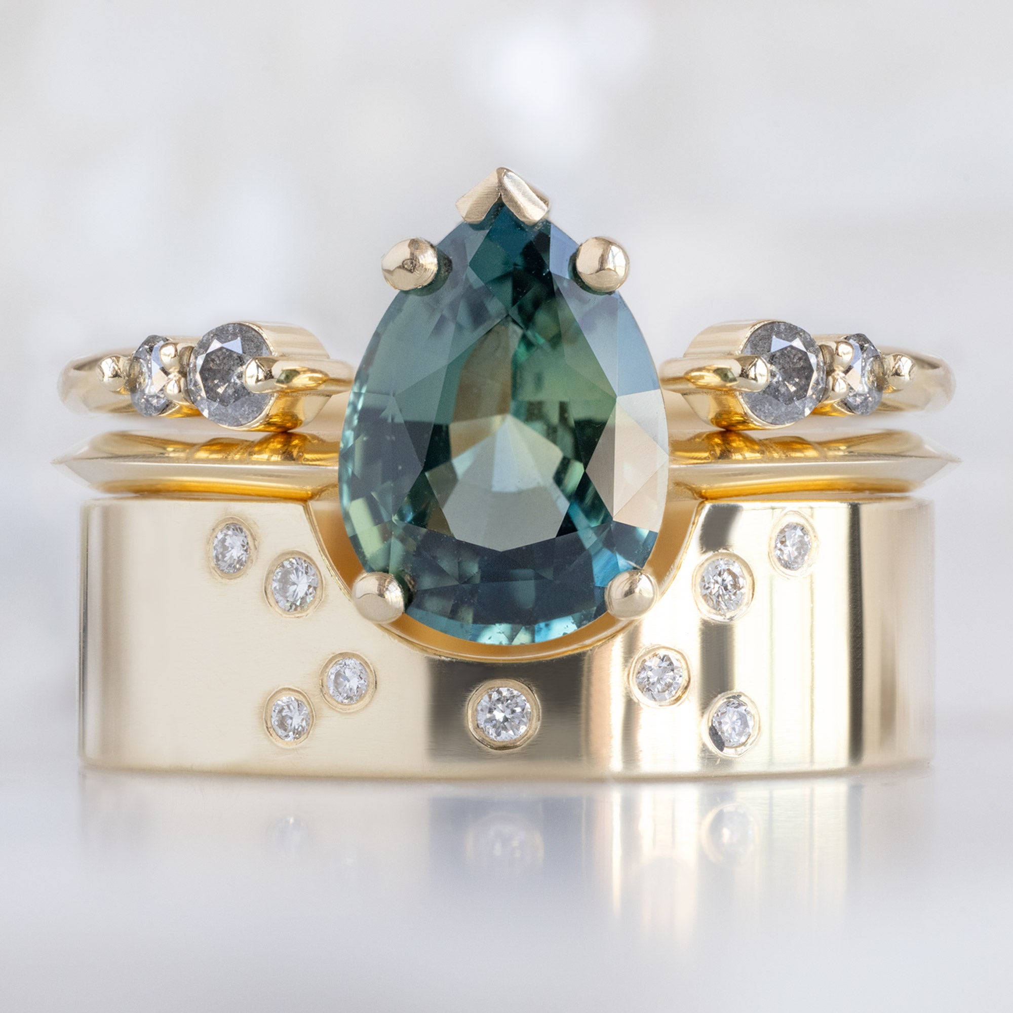 Alexis Russell  Wedding Bands The Luxe Open Cuff Round Salt and Pepper Diamond Stacking Band | Yellow, Rose or White Gold