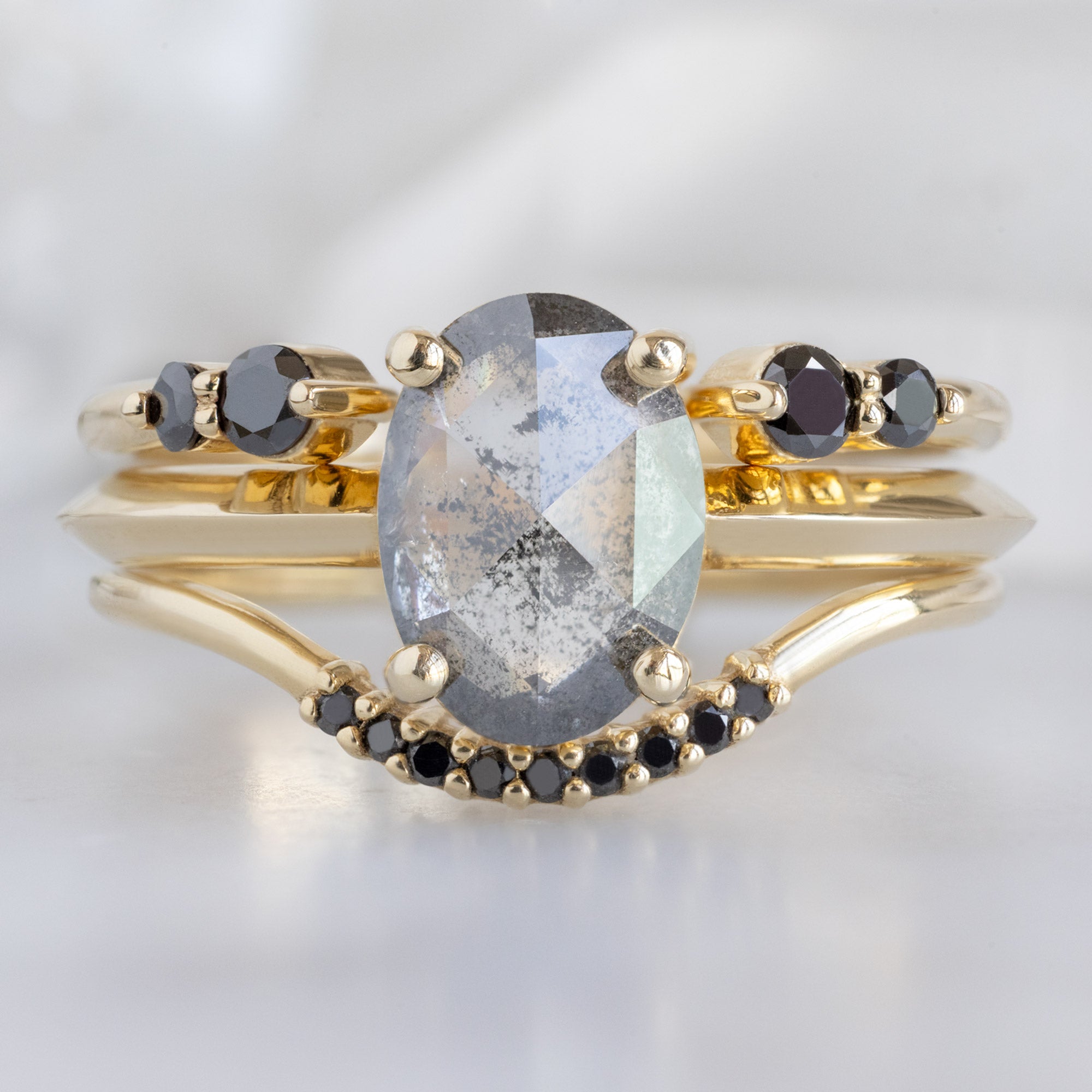 Alexis Russell  Wedding Bands The Luxe Open Cuff Round Black Diamond Stacking Band | Yellow, Rose or White Gold