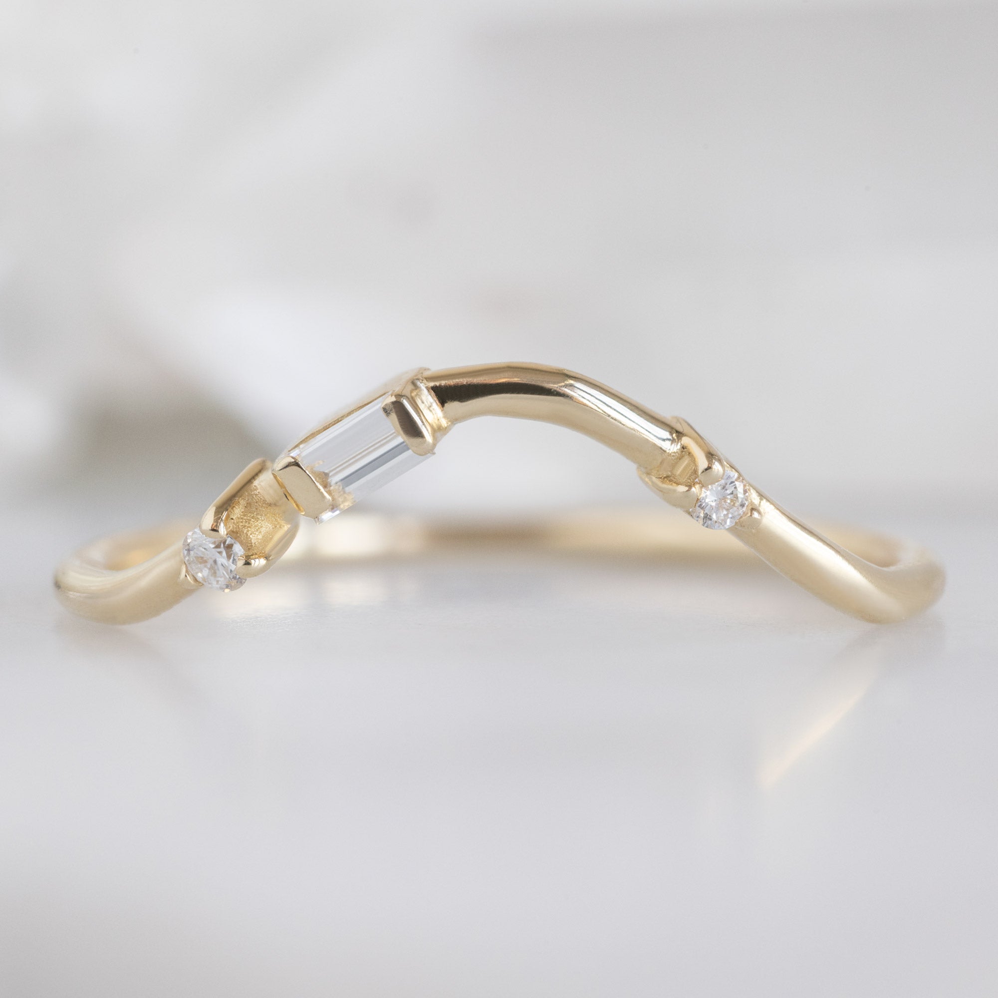 Alexis Russell  Wedding Bands Asymmetrical Baguette Diamond Arc Stacking Band | Yellow, Rose or White Gold