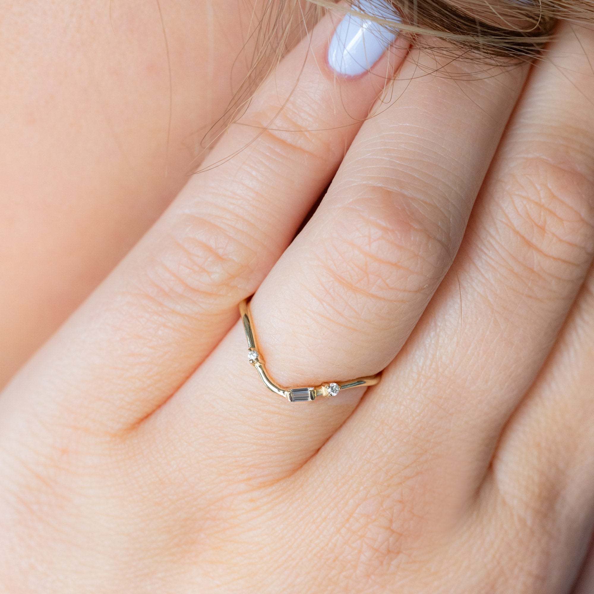 Alexis Russell  Wedding Bands Asymmetrical Baguette Diamond Arc Stacking Band | Yellow, Rose or White Gold