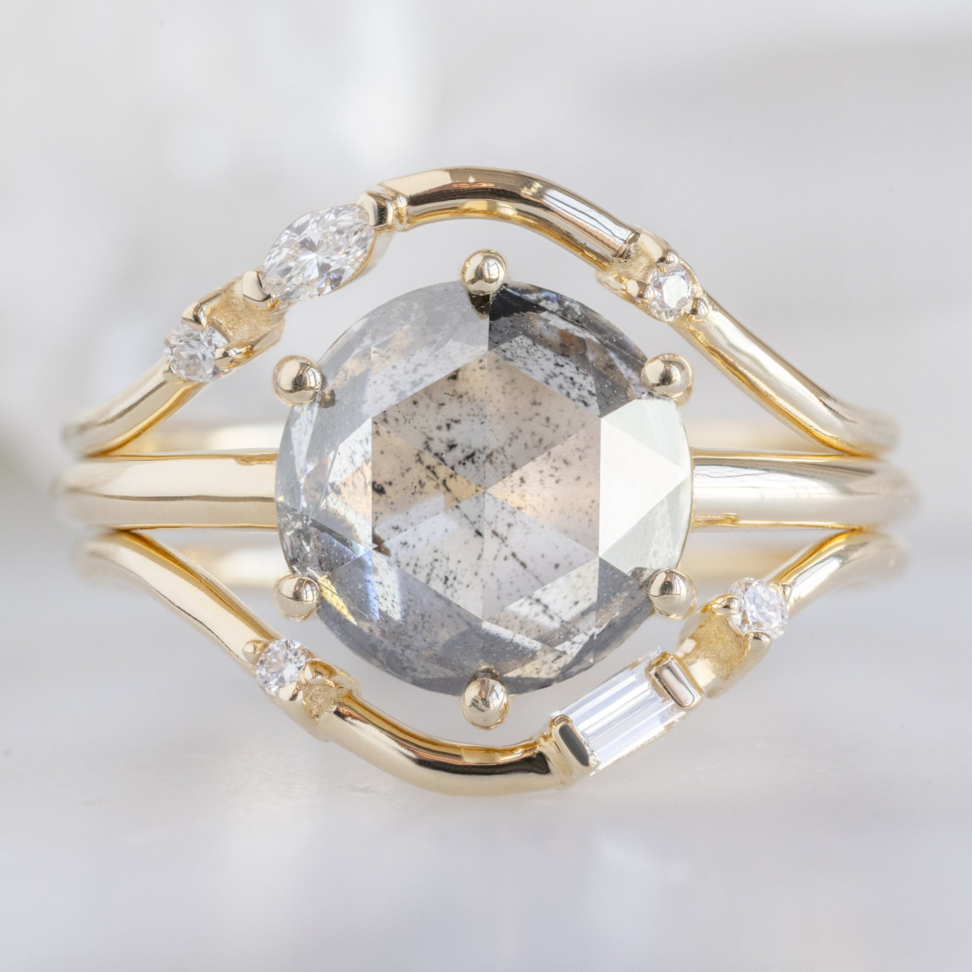 Alexis Russell  Wedding Bands Asymmetrical Baguette Diamond Arc Stacking Band | Yellow, Rose or White Gold