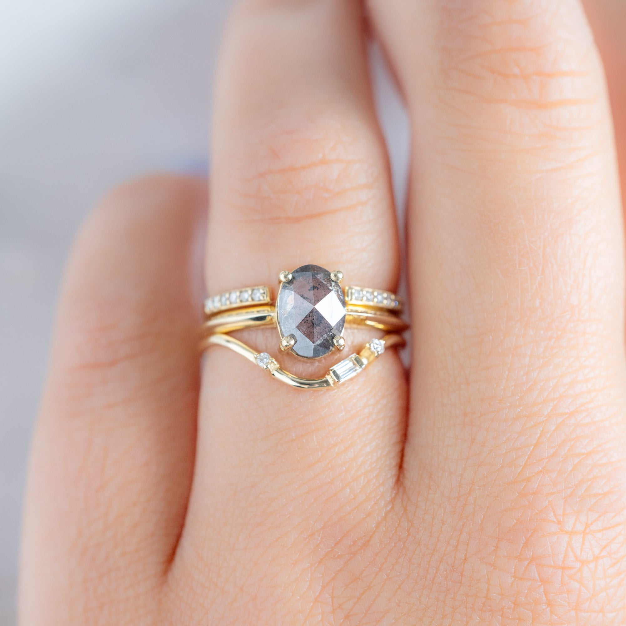 Alexis Russell  Wedding Bands Asymmetrical Baguette Diamond Arc Stacking Band | Yellow, Rose or White Gold