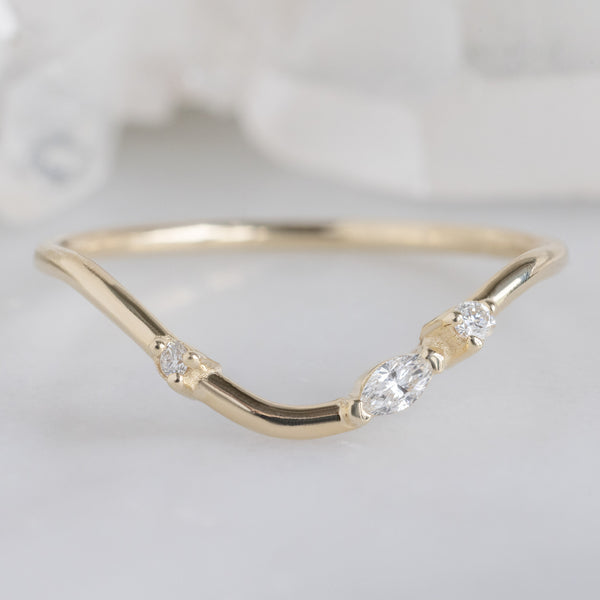 Alexis Russell  Wedding Bands Asymmetrical Marquise Diamond Arc Stacking Band | Yellow, Rose or White Gold