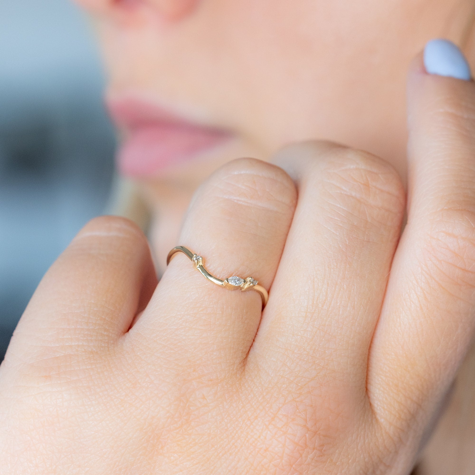 Alexis Russell  Wedding Bands Asymmetrical Marquise Diamond Arc Stacking Band | Yellow, Rose or White Gold