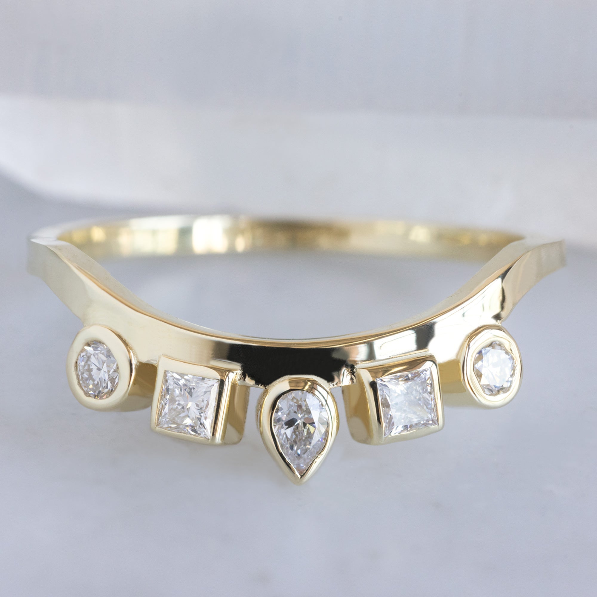 Alexis Russell Wedding Bands White Diamond Squad Contour Stacking Band | Yellow, Rose or White Gold