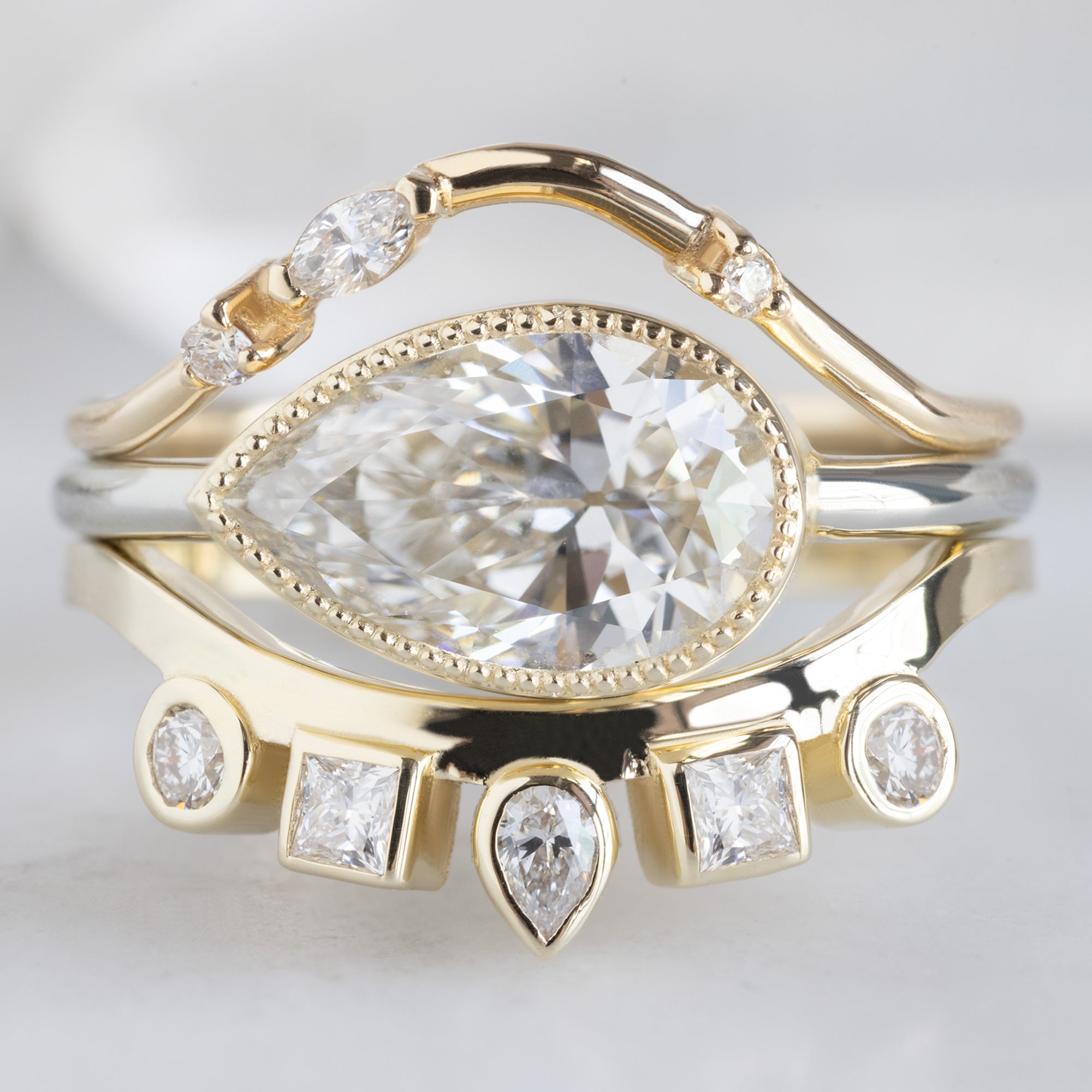 Alexis Russell Wedding Bands Lab Grown White Diamond Squad Contour Stacking Band | Yellow, Rose or White Gold