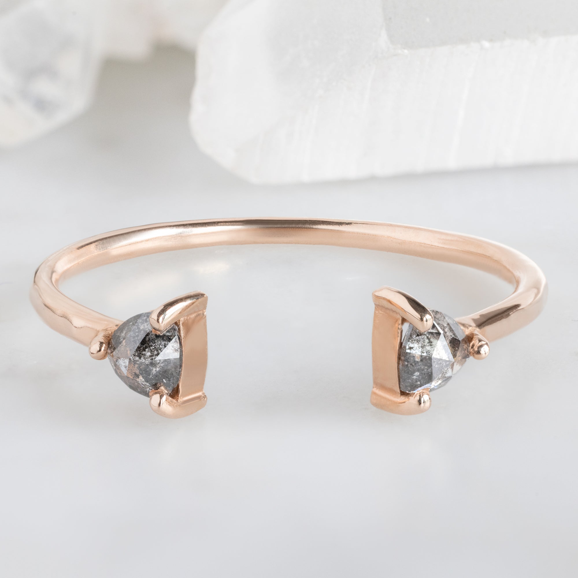 Alexis Russell Wedding Bands Open Cuff Salt and Pepper Diamond Trillion Stacking Band | Rose Gold