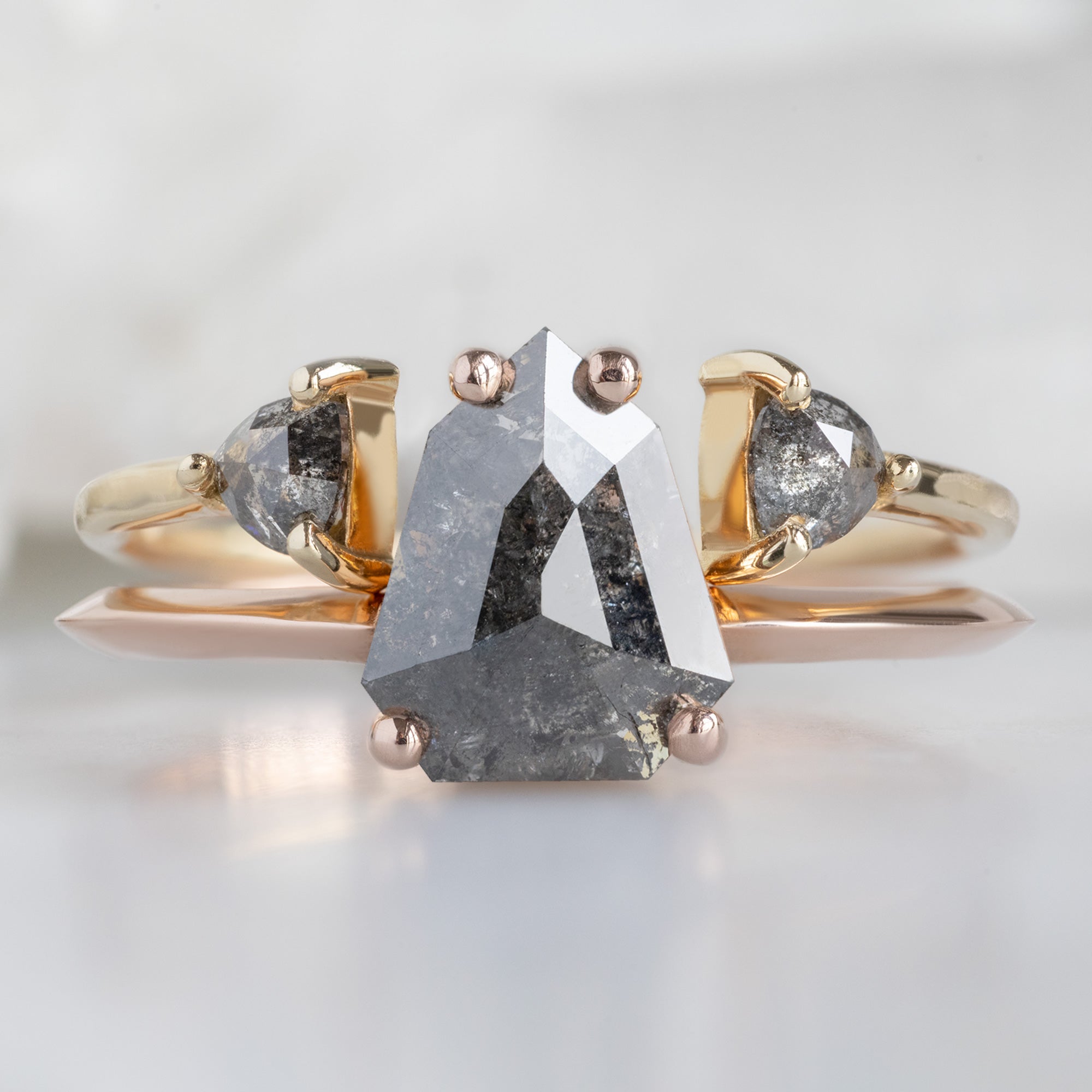 Alexis Russell Wedding Bands Open Cuff Salt and Pepper Diamond Trillion Stacking Band | Yellow, Rose or White Gold