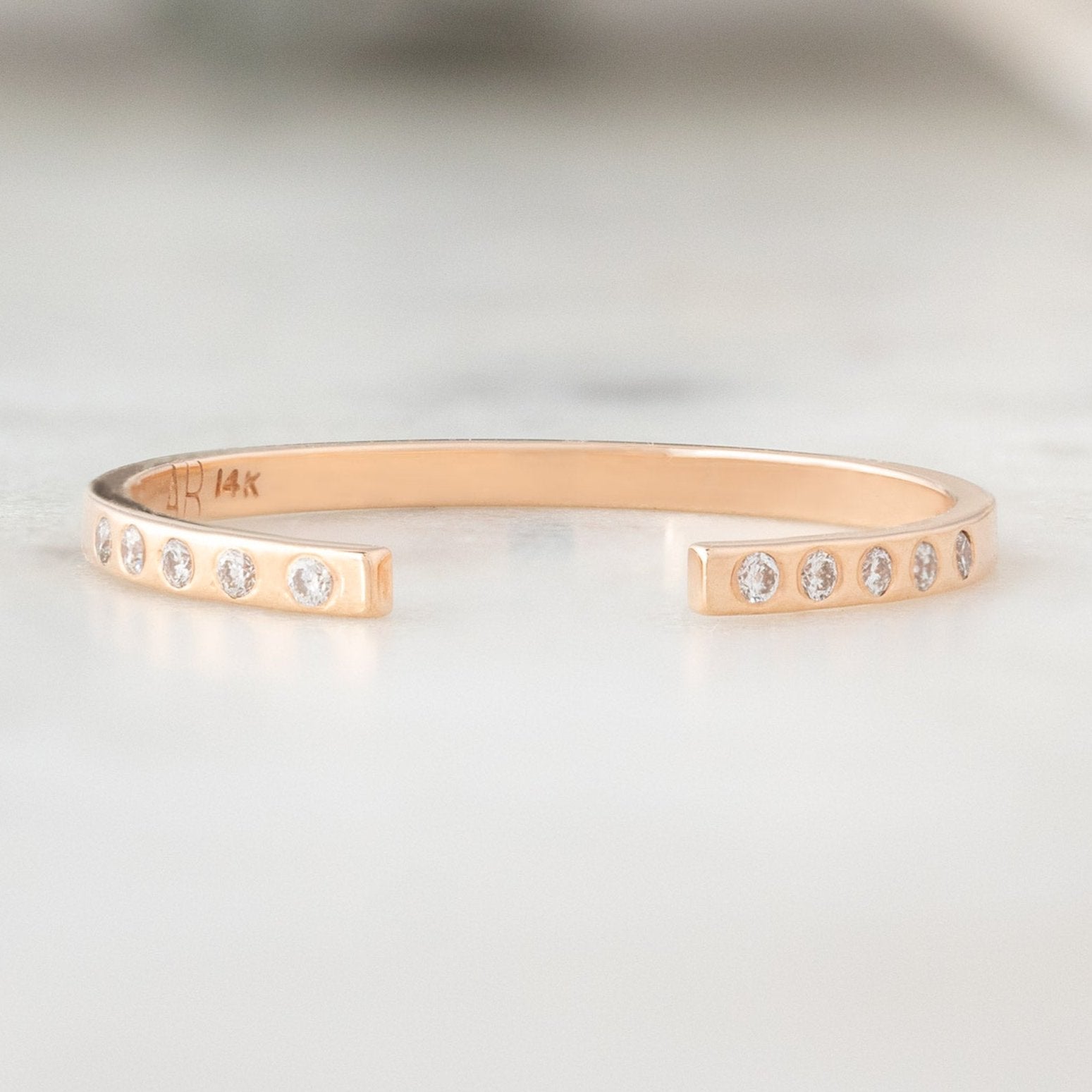 Alexis Russell Wedding Bands Open Cuff Flush Set White Diamond Pavé Stacking Band | Yellow, Rose or White Gold