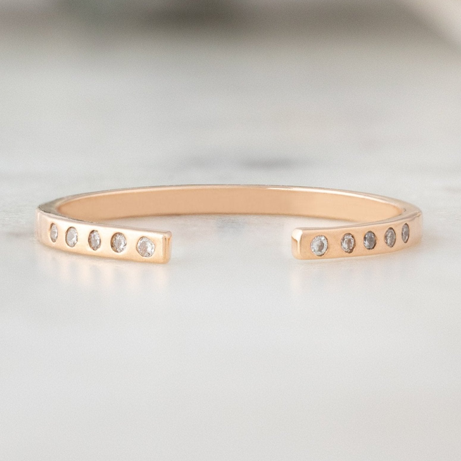 Alexis Russell Wedding Bands Open Cuff Flush Set Salt and Pepper Diamond Pavé Stacking Band | Rose Gold