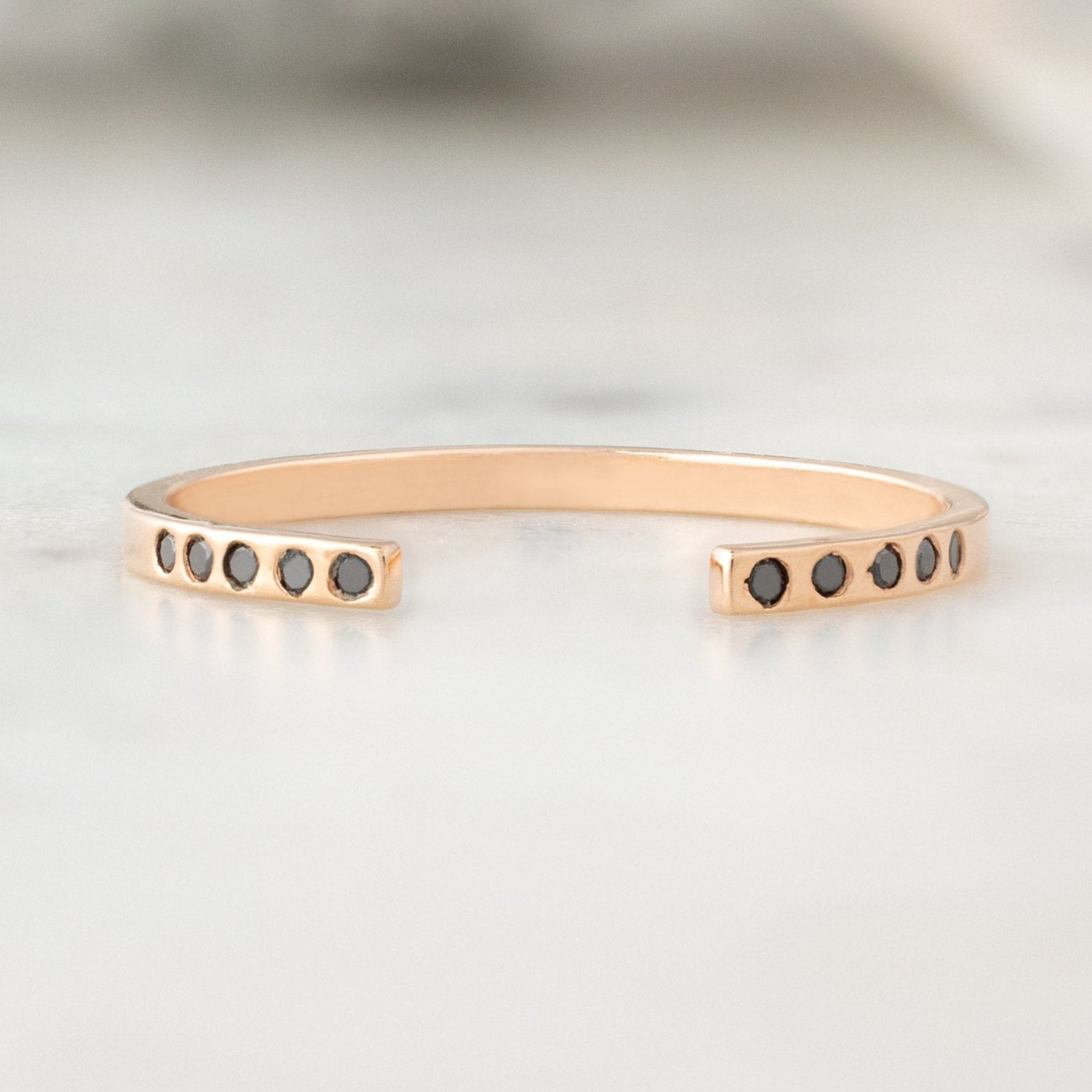 Alexis Russell Wedding Bands Open Cuff Flush Set Black Diamond Pavé Stacking Band | Yellow, Rose or White Gold