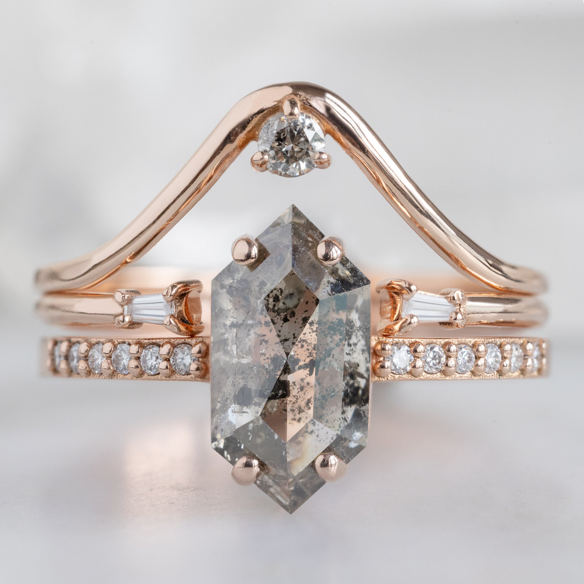 Alexis Russell Wedding Bands Salt and Pepper Diamond Peak Stacking Band | Yellow, Rose or White Gold