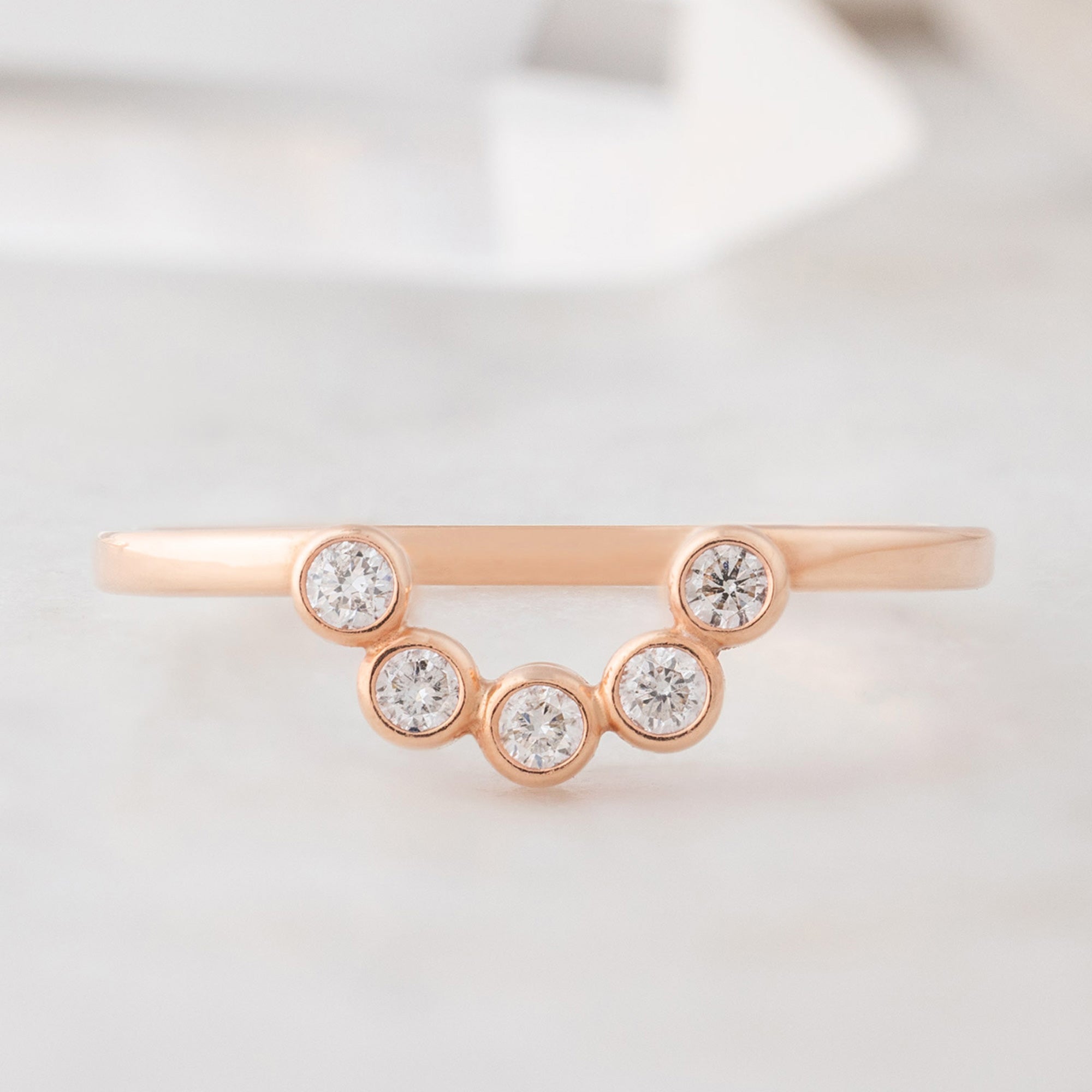Alexis Russell Wedding Bands White Diamond Bezel Arc Stacking Band | Yellow, Rose or White Gold