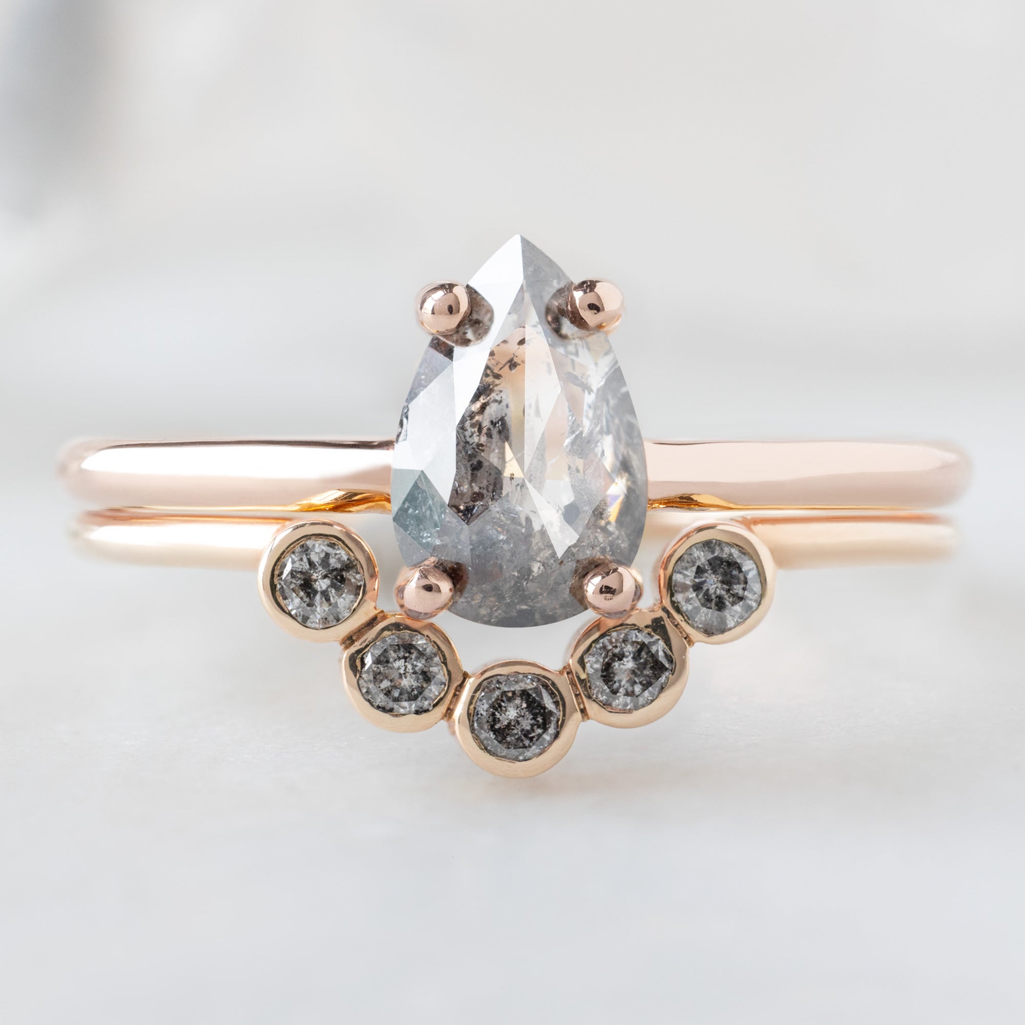 Alexis Russell Wedding Bands Salt and Pepper Diamond Bezel Arc Stacking Band | Yellow, Rose or White Gold