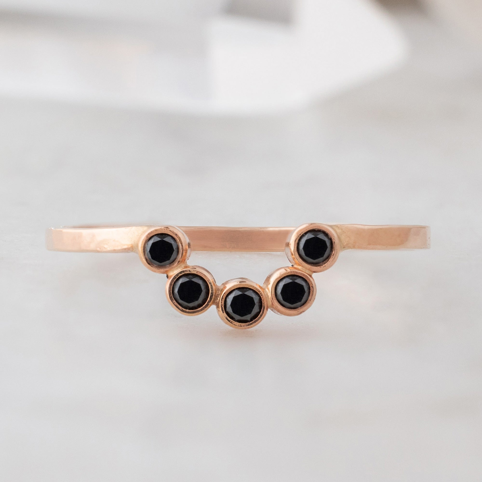 Alexis Russell Wedding Bands Black Diamond Bezel Arc Stacking Band | Yellow, Rose or White Gold