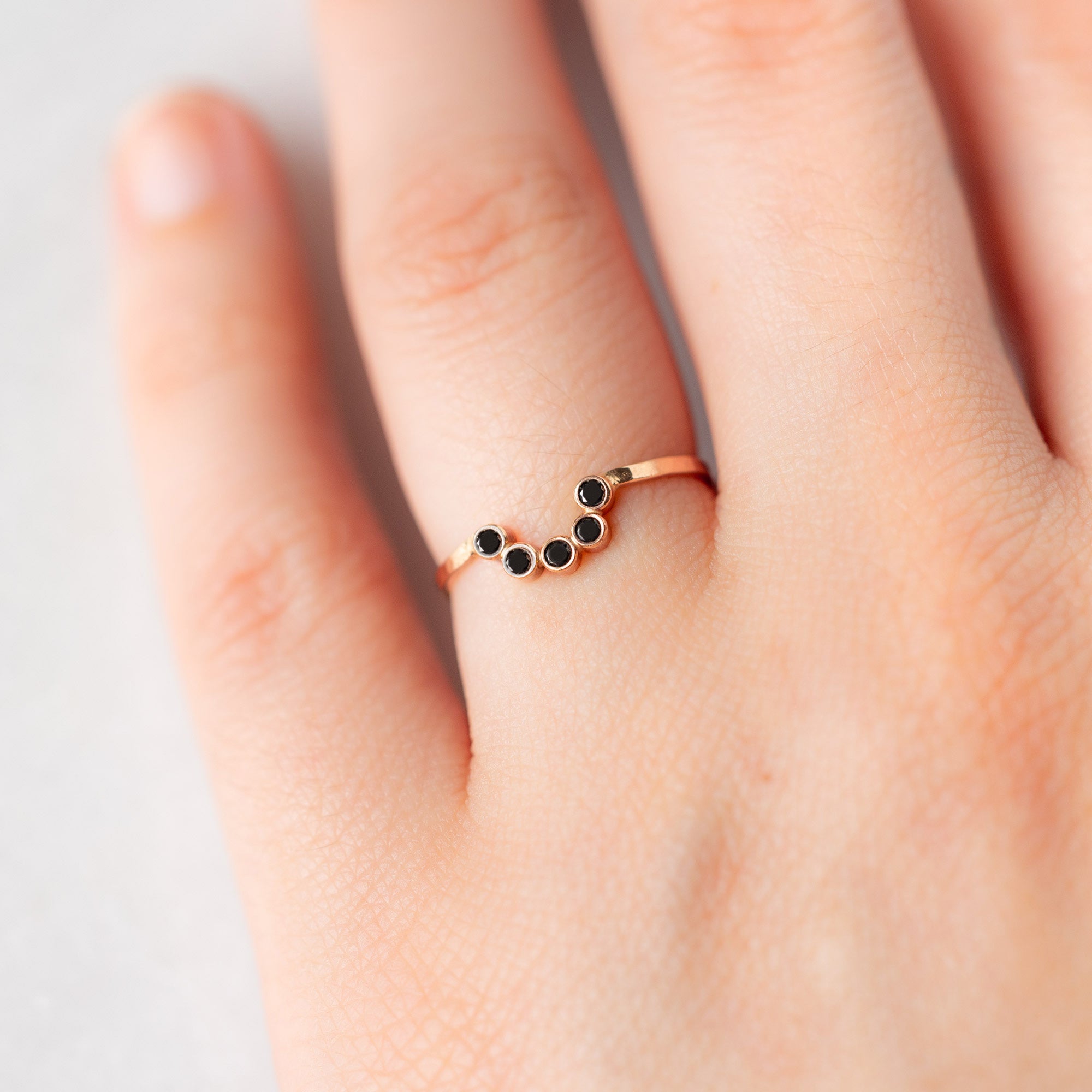 Alexis Russell Wedding Bands Black Diamond Bezel Arc Stacking Band | Yellow, Rose or White Gold
