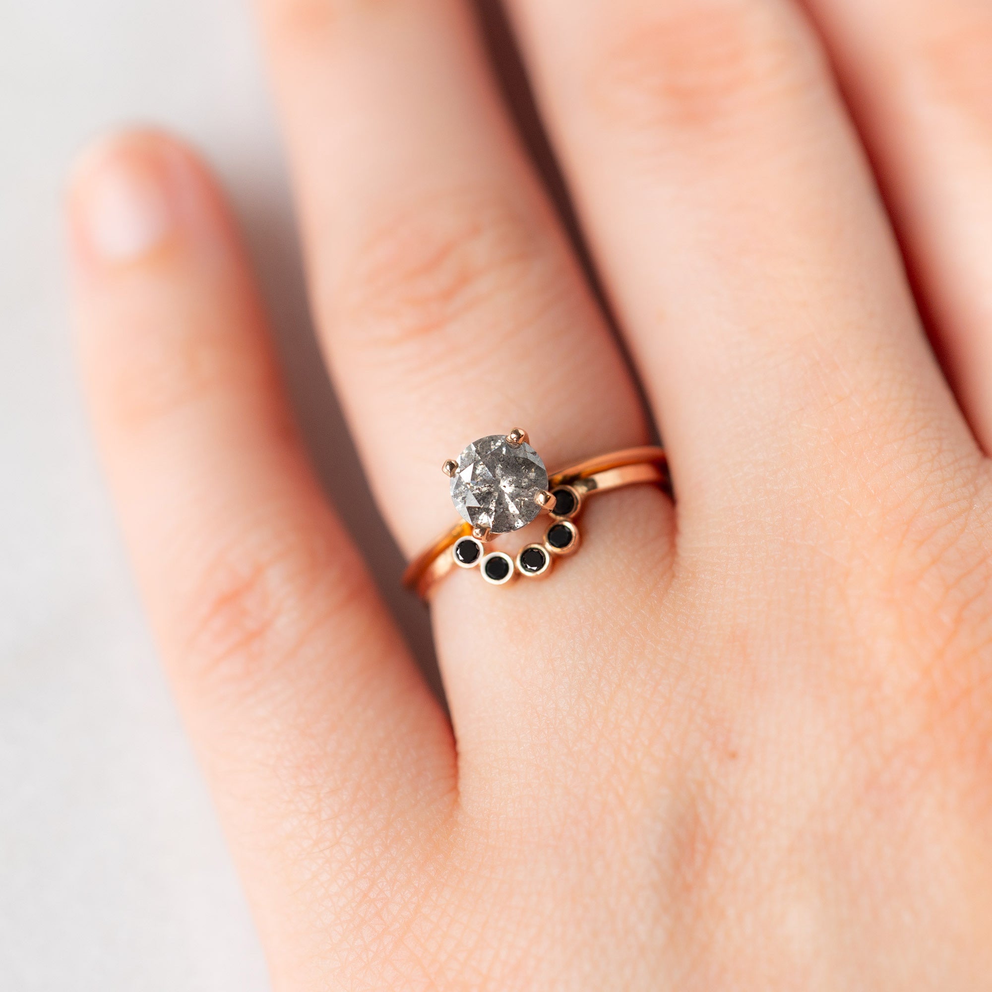 Alexis Russell Wedding Bands Black Diamond Bezel Arc Stacking Band | Yellow, Rose or White Gold