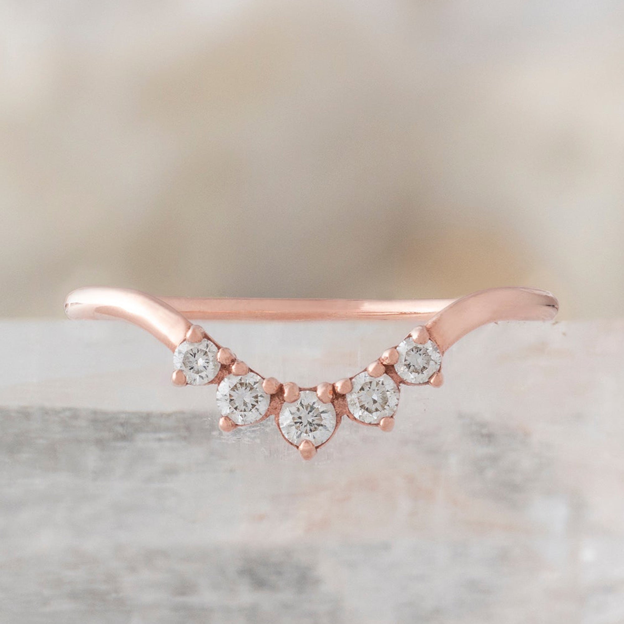 Alexis Russell Wedding Bands Round White Diamond Sunburst Stacking Band | Yellow, Rose or White Gold