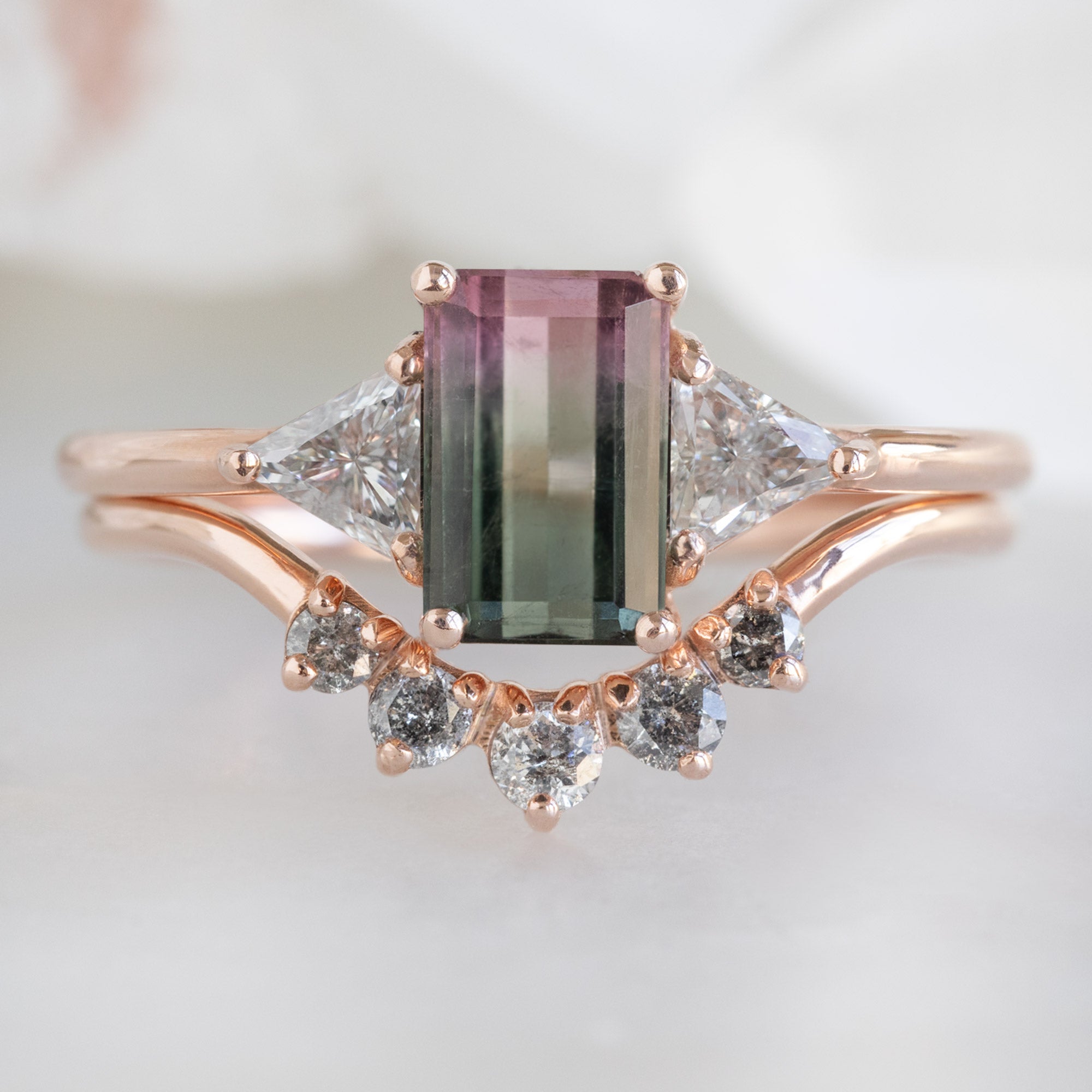 Alexis Russell Wedding Bands Round Salt and Pepper Diamond Sunburst Stacking Band | Rose Gold