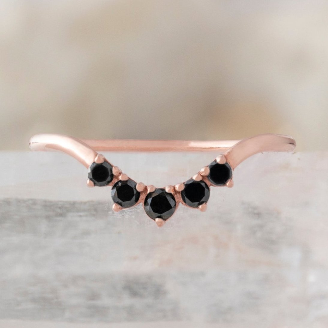 Alexis Russell Wedding Bands Round Black Diamond Sunburst Stacking Band | Yellow, Rose or White Gold