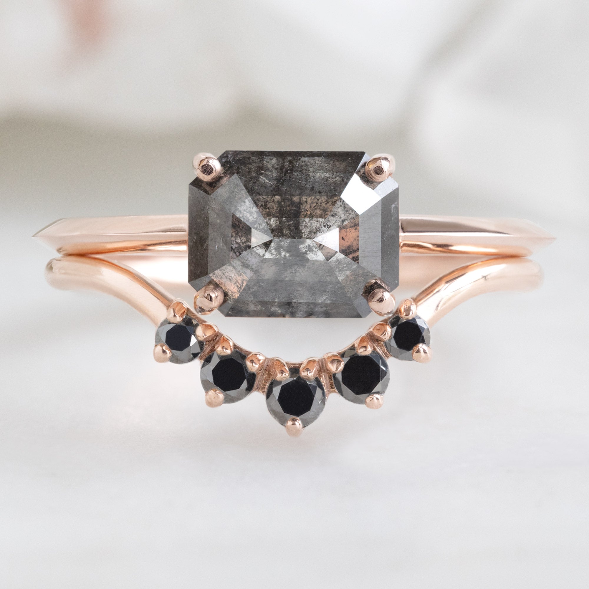 Alexis Russell Wedding Bands Round Black Diamond Sunburst Stacking Band | Yellow, Rose or White Gold