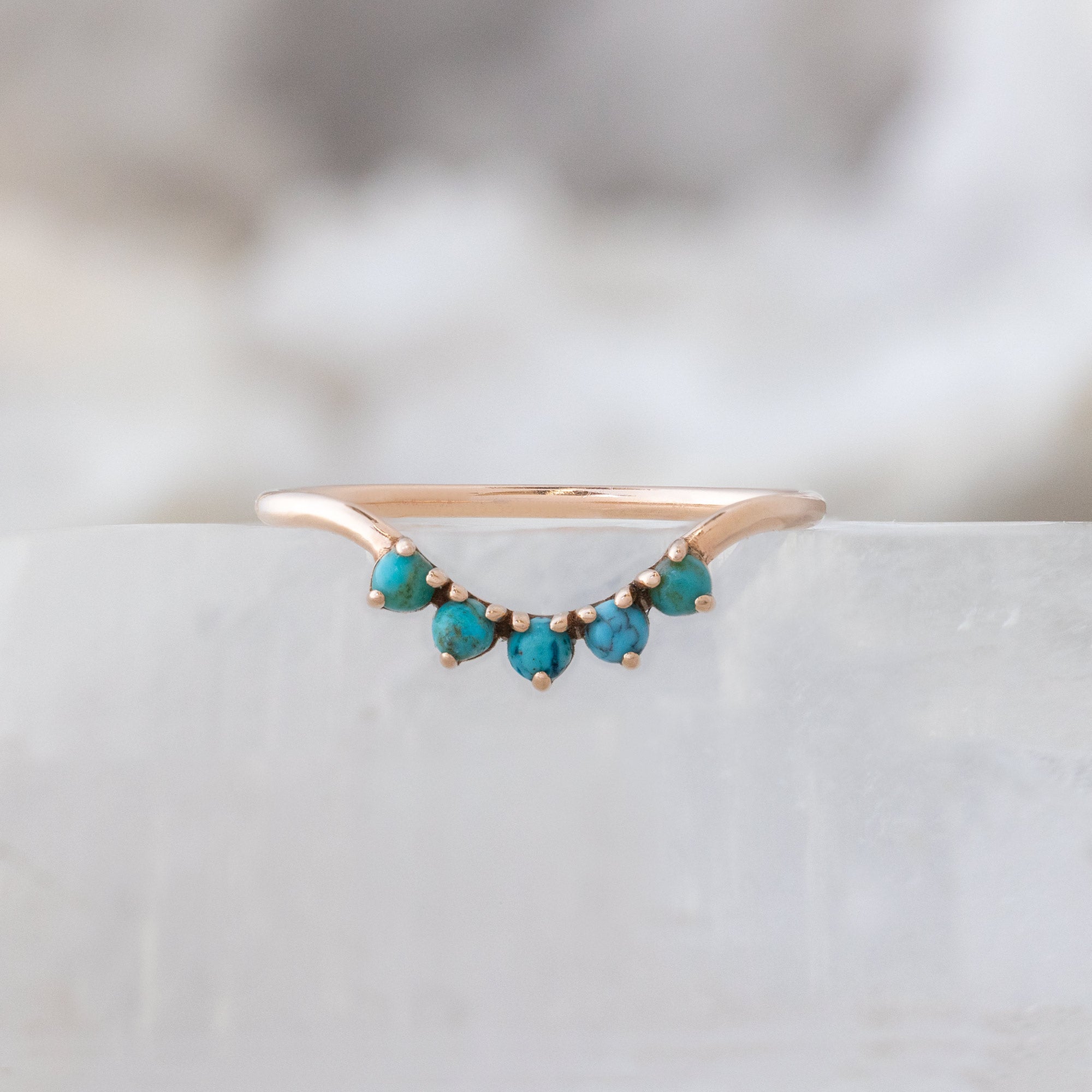Alexis Russell Wedding Bands Round Turquoise Sunburst Stacking Band | Yellow, Rose or White Gold