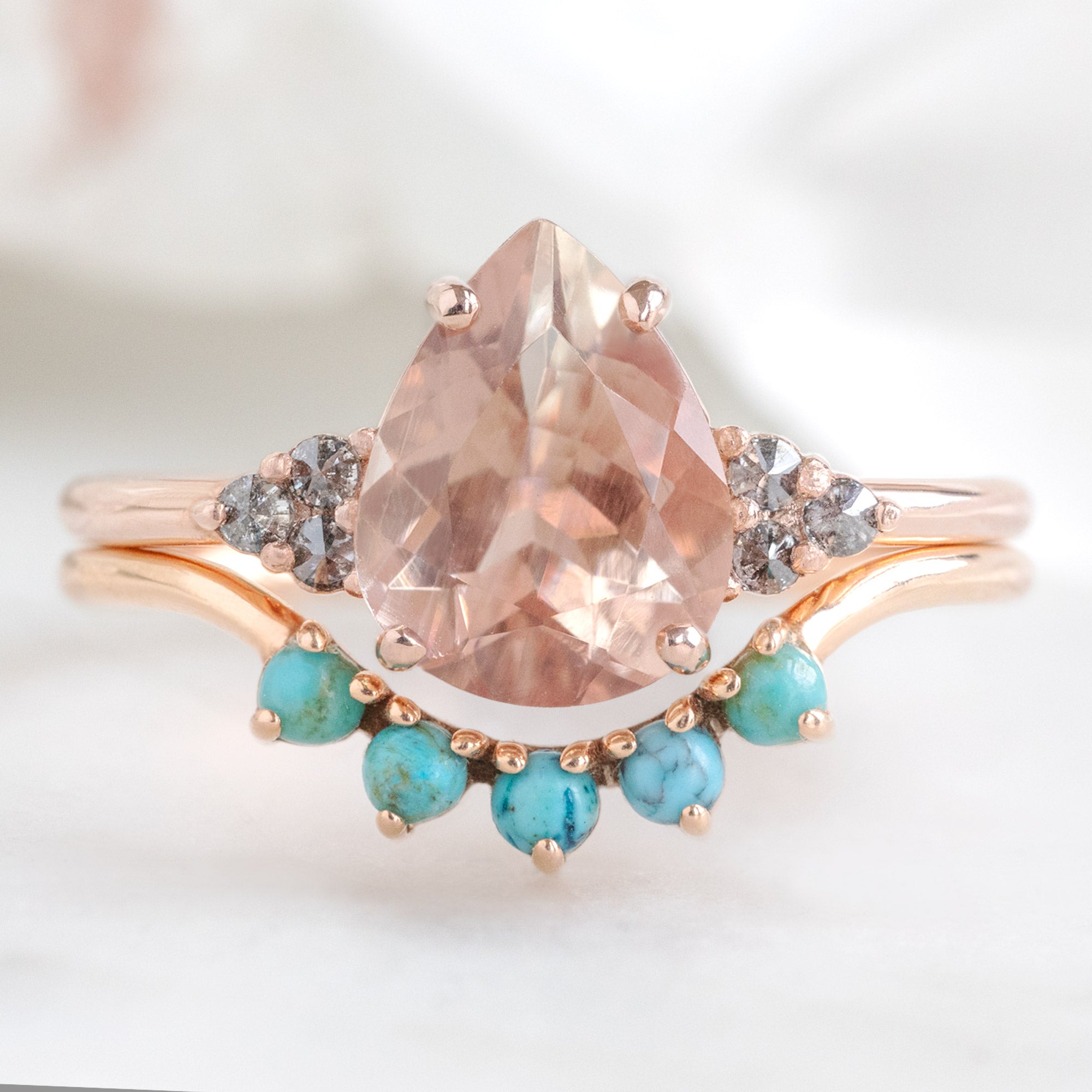 Alexis Russell Wedding Bands Round Turquoise Sunburst Stacking Band | Yellow, Rose or White Gold