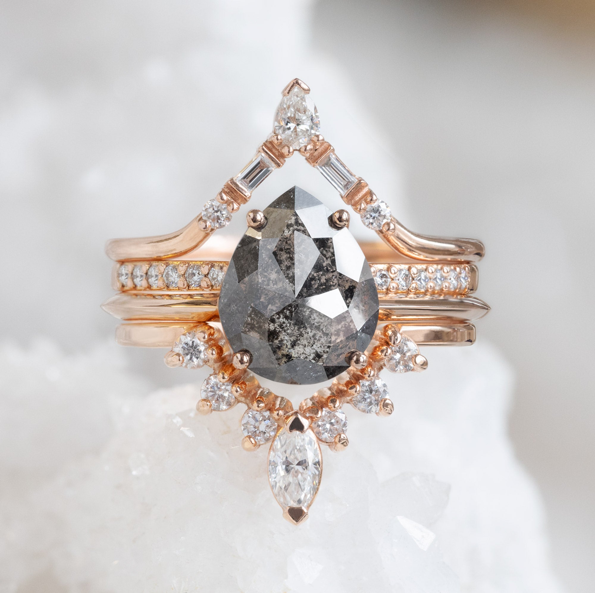 Alexis Russell Wedding Bands White Diamond Marquise Sunburst Stacking Band | Yellow, Rose or White Gold