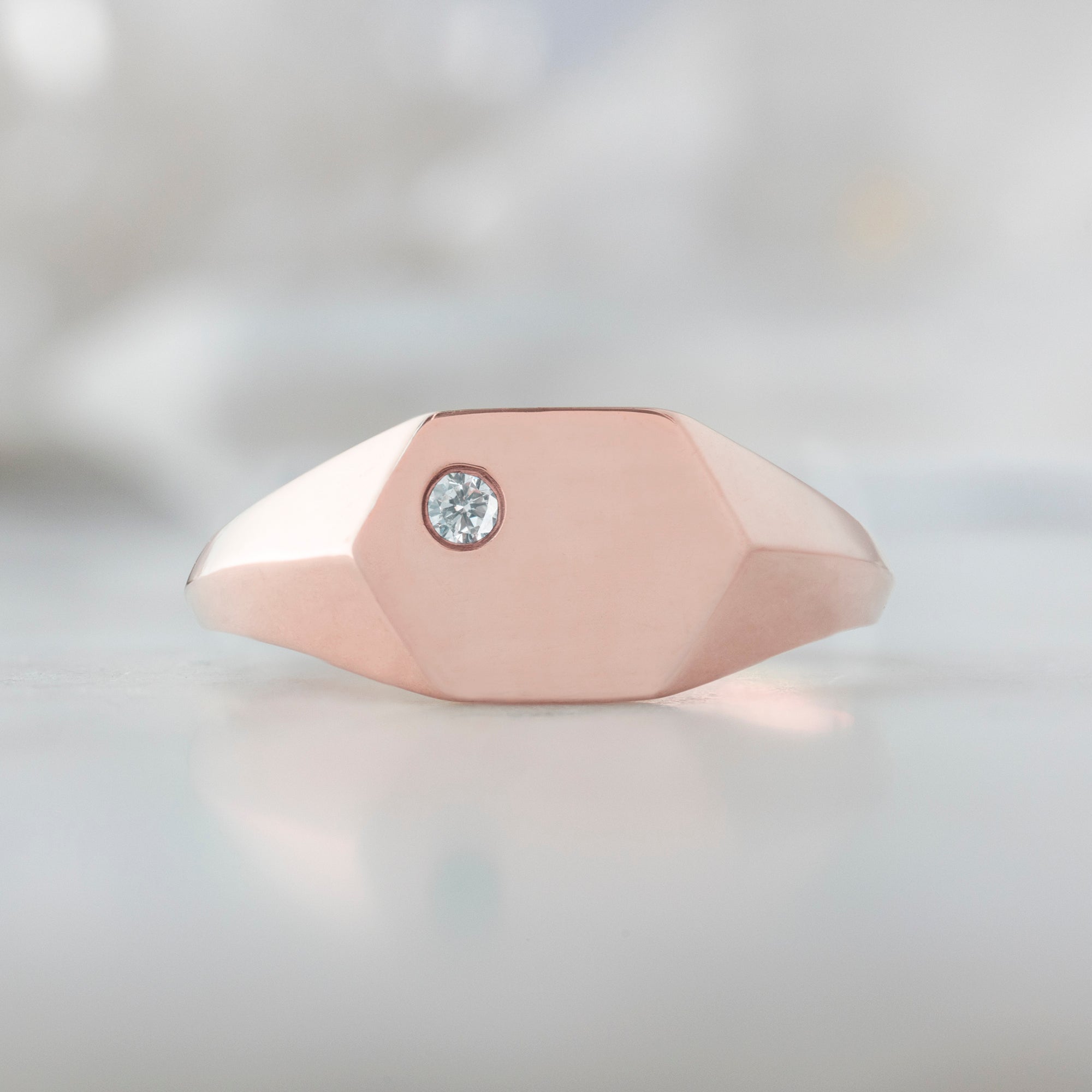 Alexis Russell Wedding Bands The Hexagon White Diamond Signet Ring | Yellow, Rose or White Gold