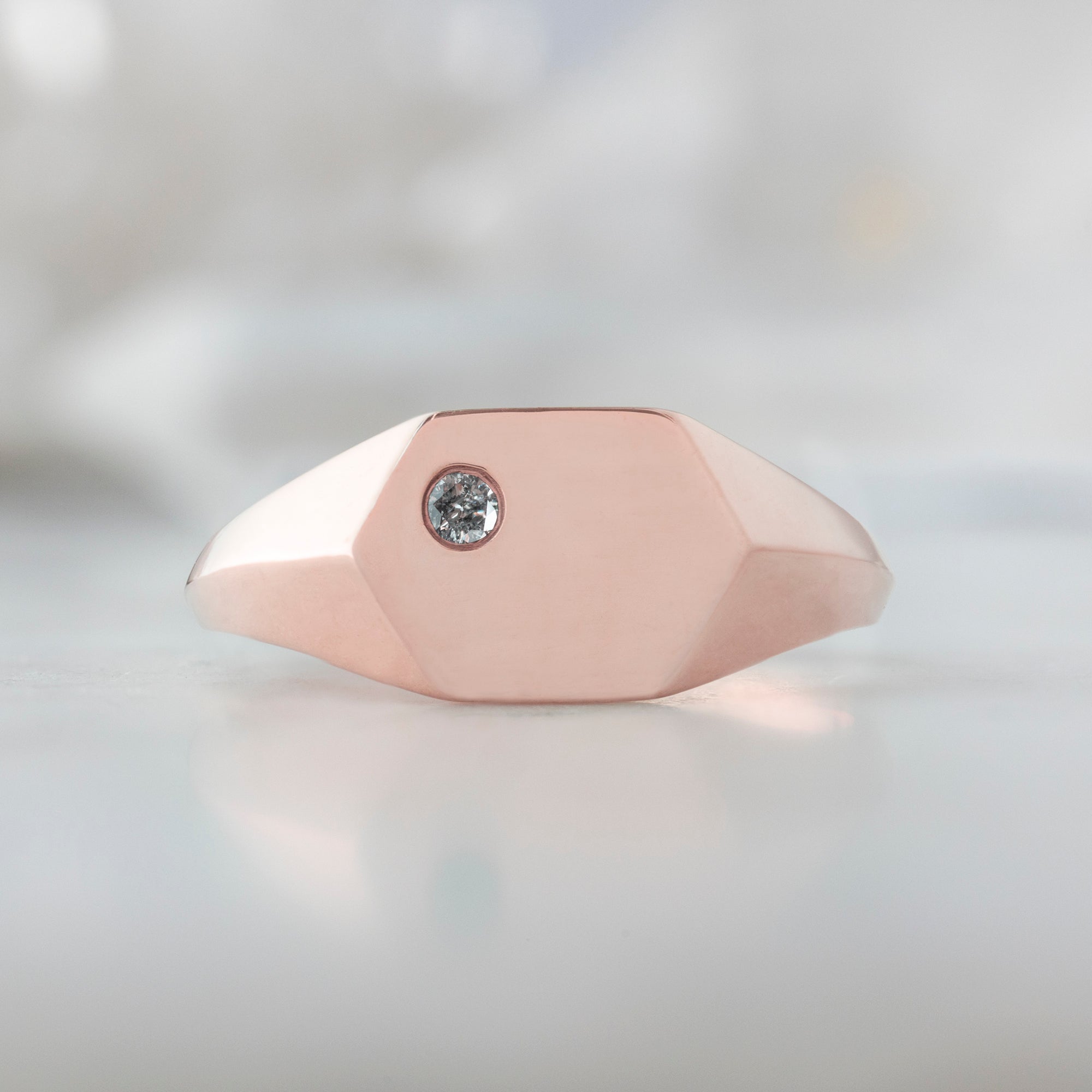 Alexis Russell Wedding Bands The Hexagon Salt and Pepper Diamond Signet Ring | Yellow, Rose or White Gold