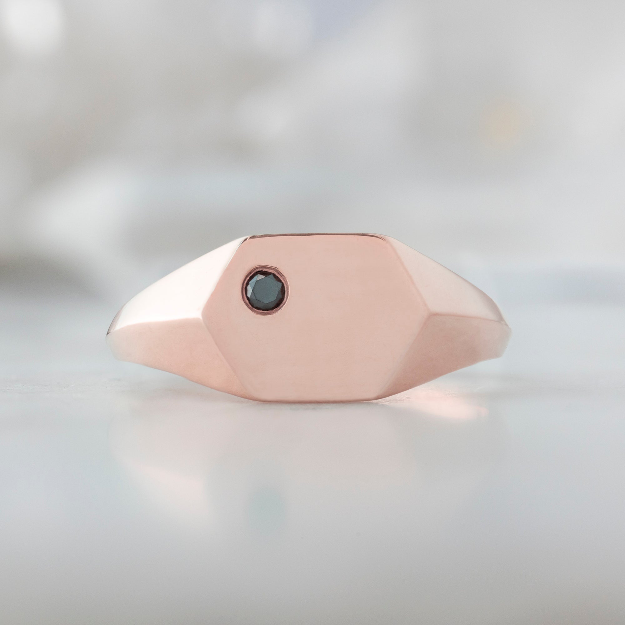 Alexis Russell Wedding Bands The Hexagon Black Diamond Signet Ring | Rose Gold