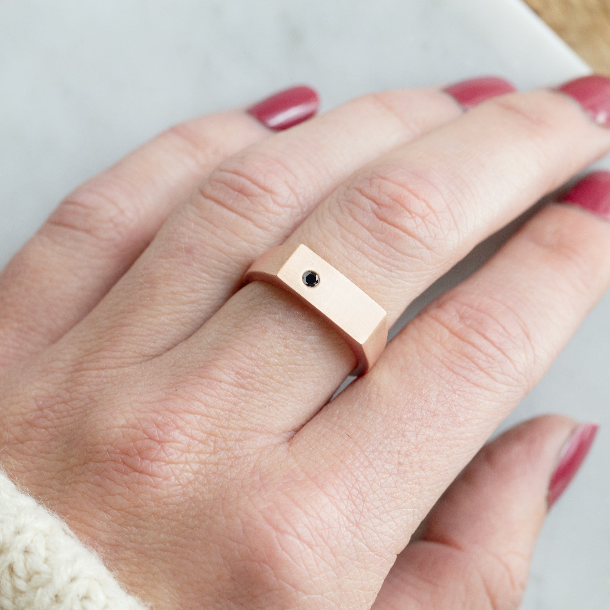 Alexis Russell Wedding Bands The Lune Black Diamond Signet Ring | Yellow, Rose or White Gold