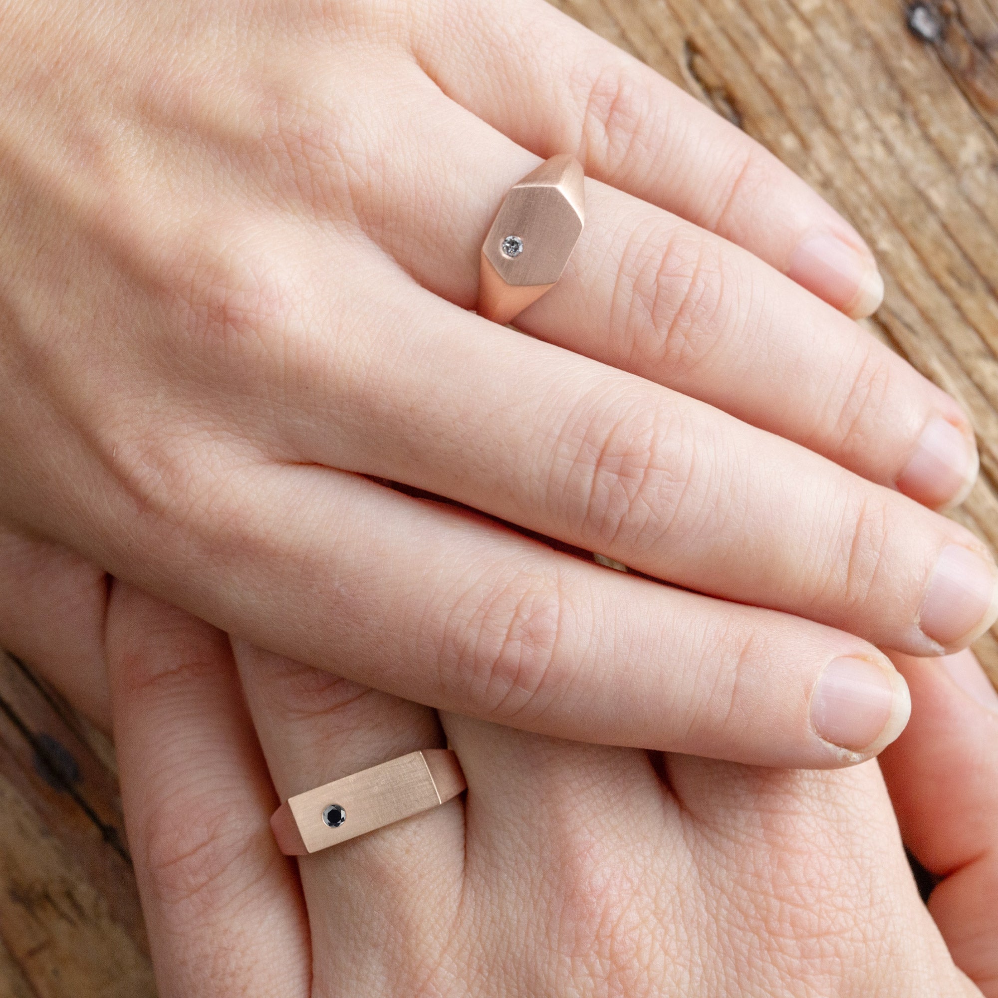 Alexis Russell Wedding Bands The Lune Black Diamond Signet Ring | Yellow, Rose or White Gold