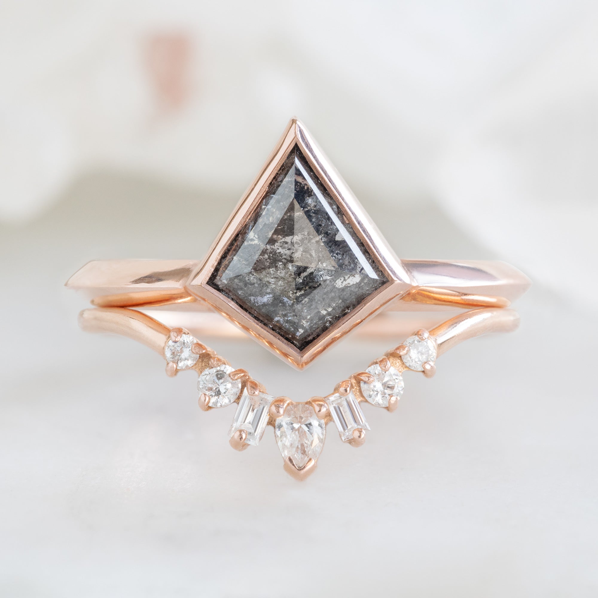 Alexis Russell Wedding Bands Geometric White Diamond Sunburst Stacking Band | Rose Gold