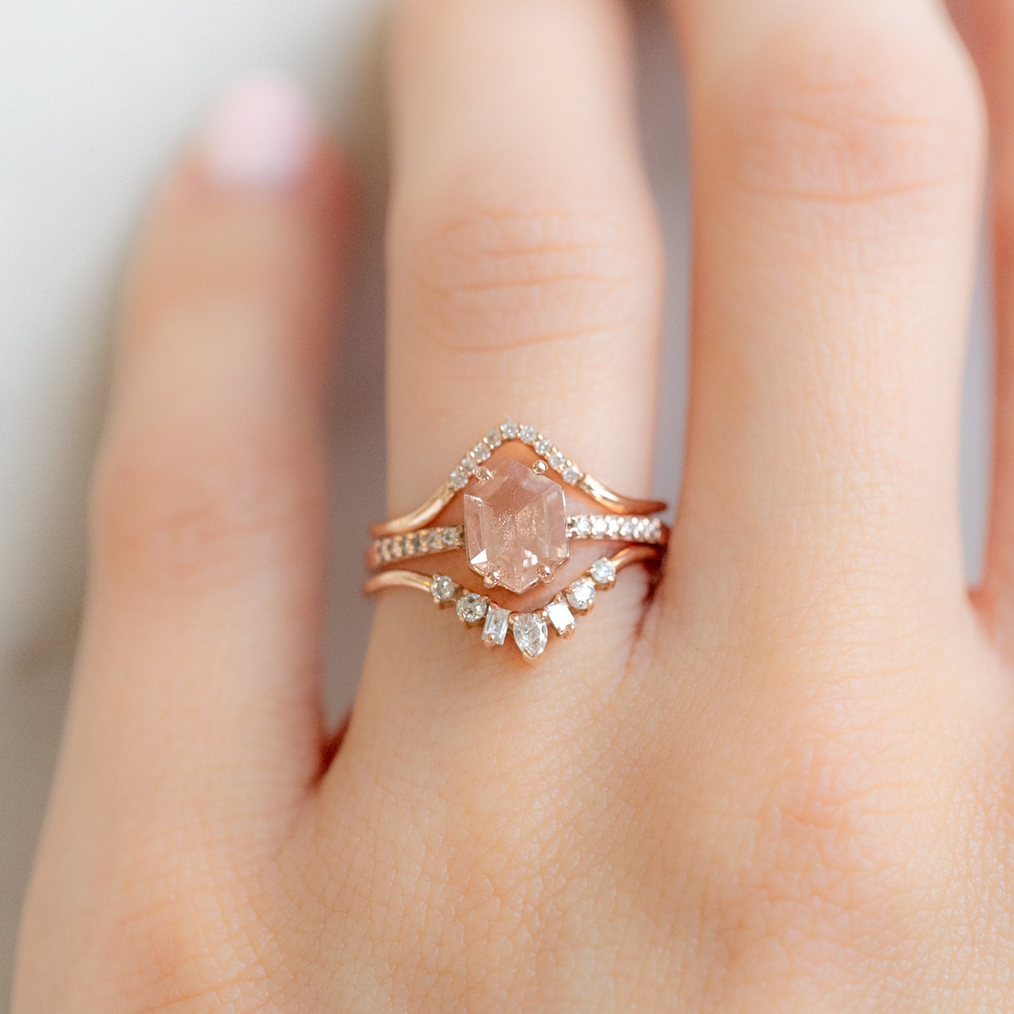 Alexis Russell Wedding Bands Geometric White Diamond Sunburst Stacking Band | Rose Gold