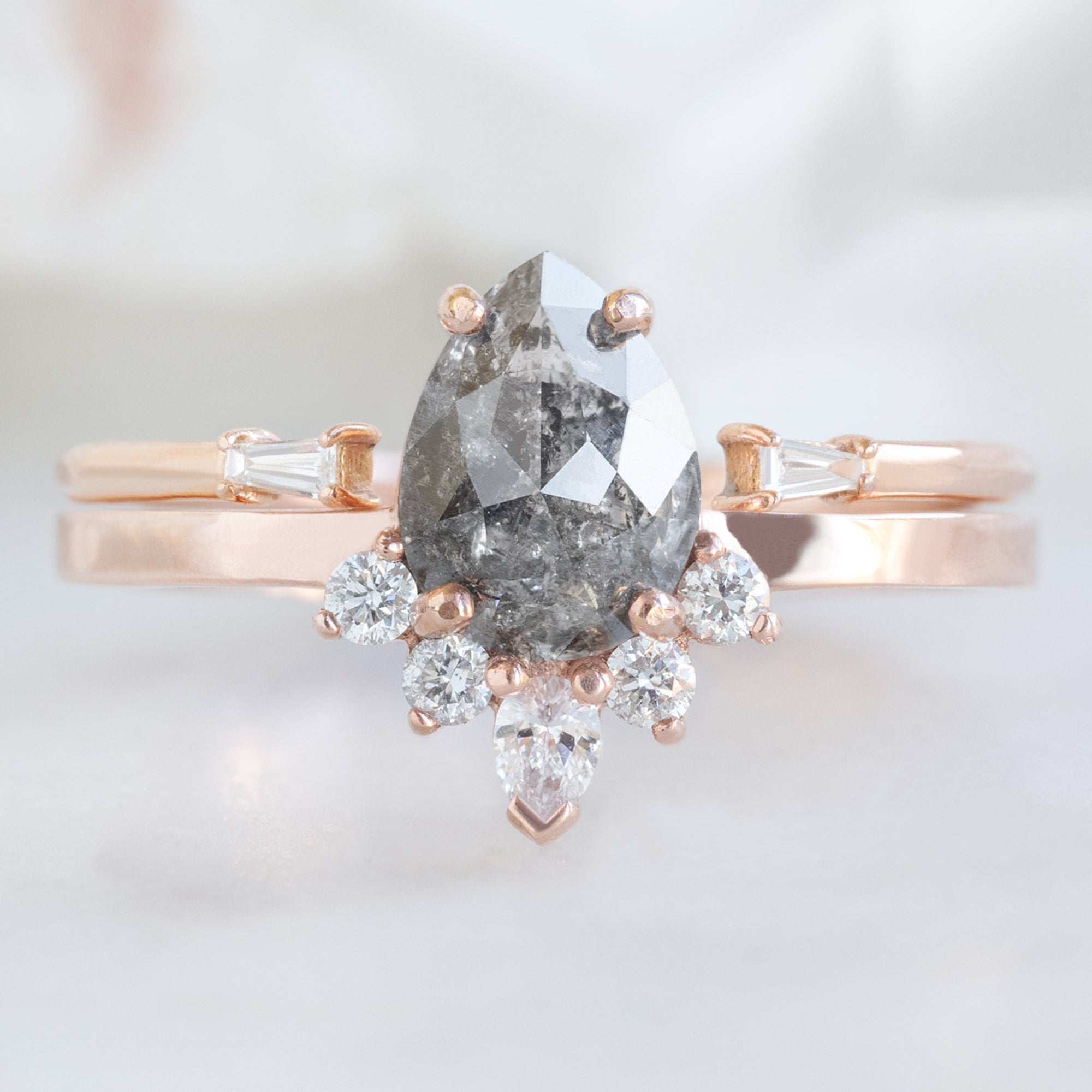 Alexis Russell Wedding Bands Open Cuff Baguette White Diamond Stacking Band | Rose Gold