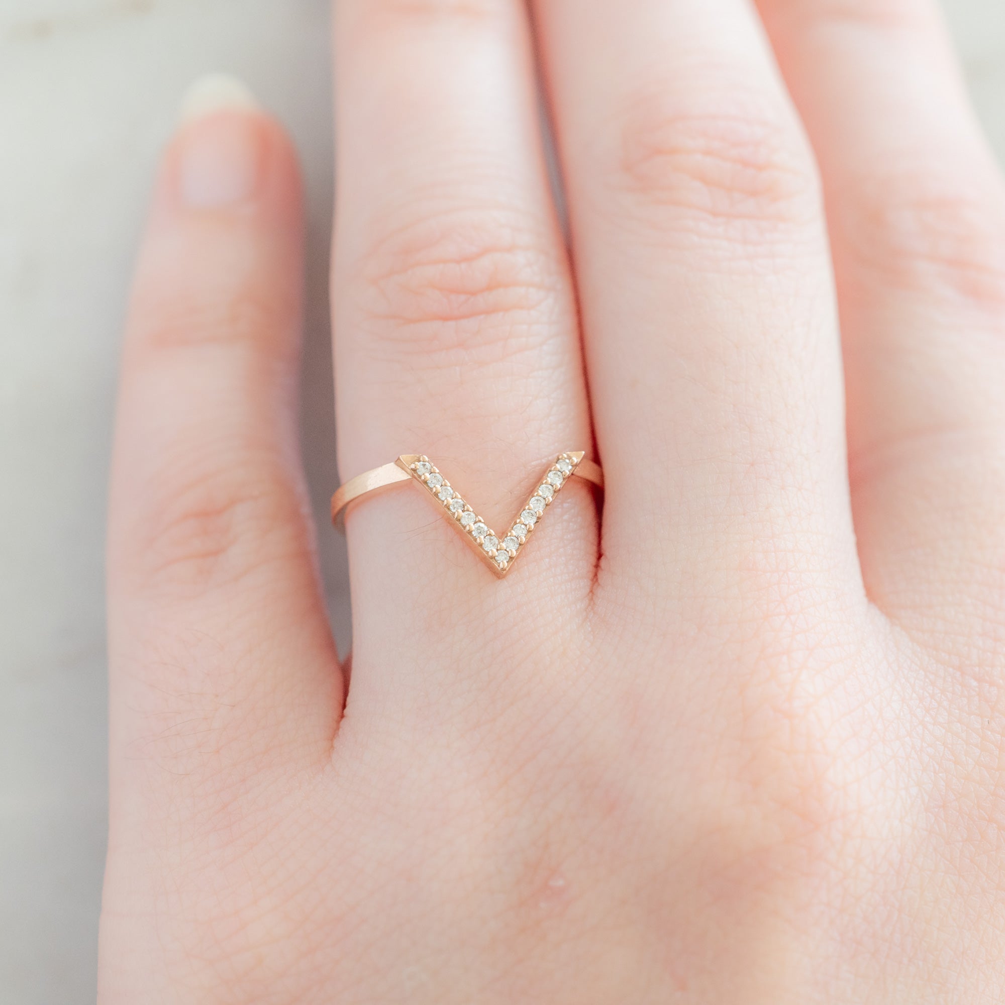 Alexis Russell Wedding Bands White Diamond Pavé Pointed Peak Stacking Band | Yellow, Rose or White Gold