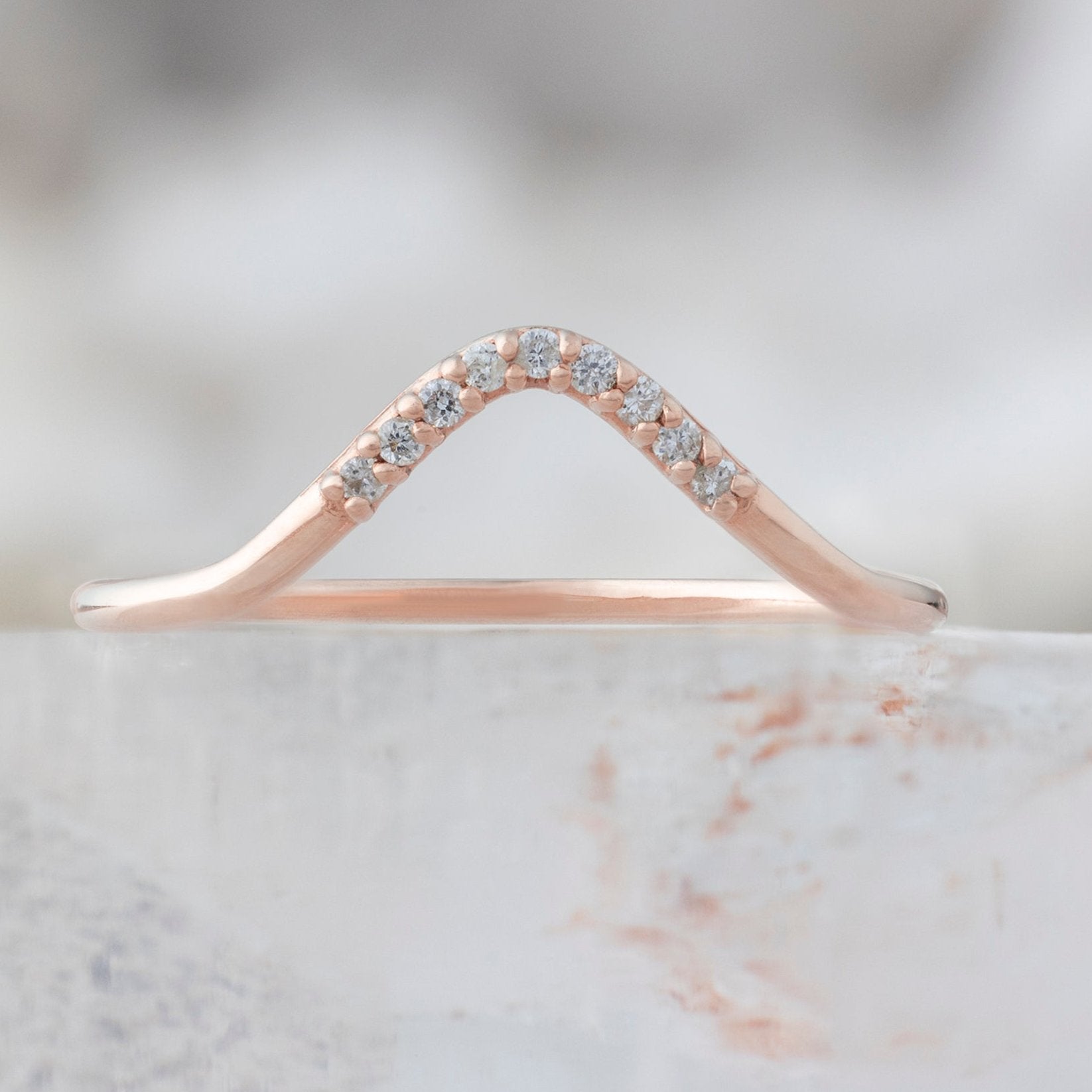 Alexis Russell Wedding Bands White Diamond Pavé Peak Stacking Band | Rose Gold