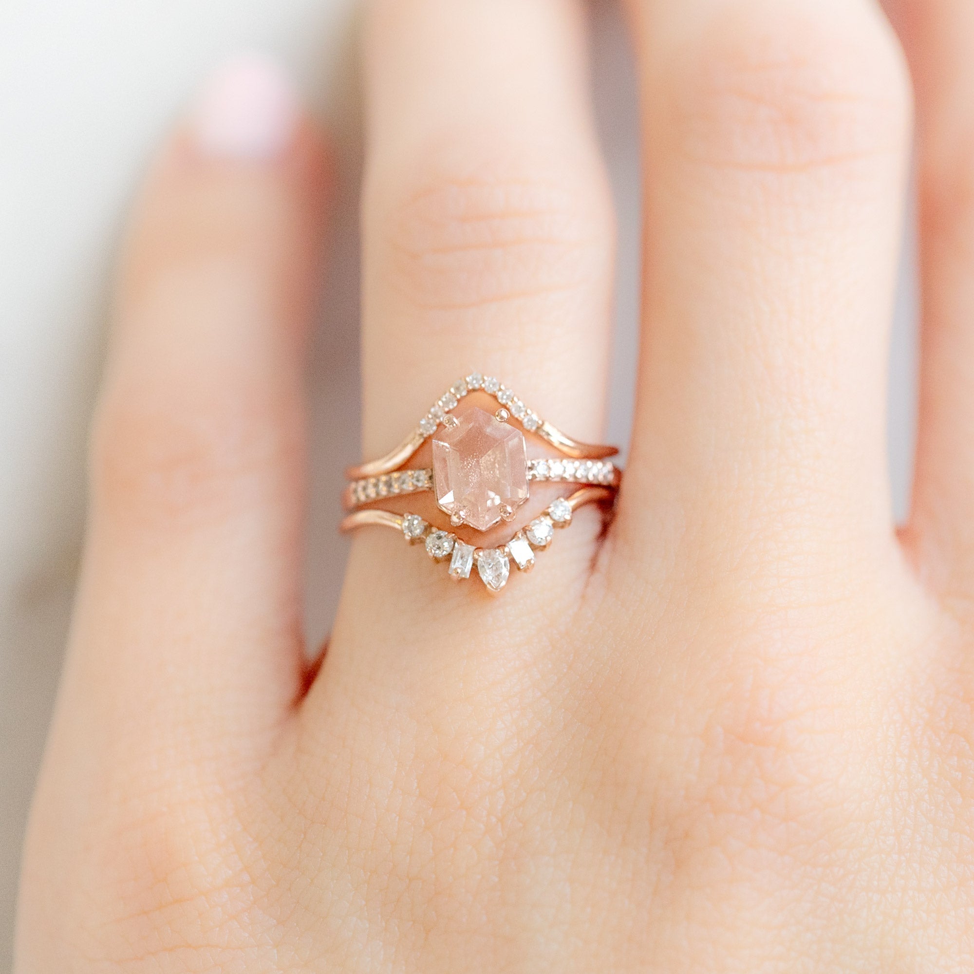 Alexis Russell Wedding Bands White Diamond Pavé Peak Stacking Band | Rose Gold