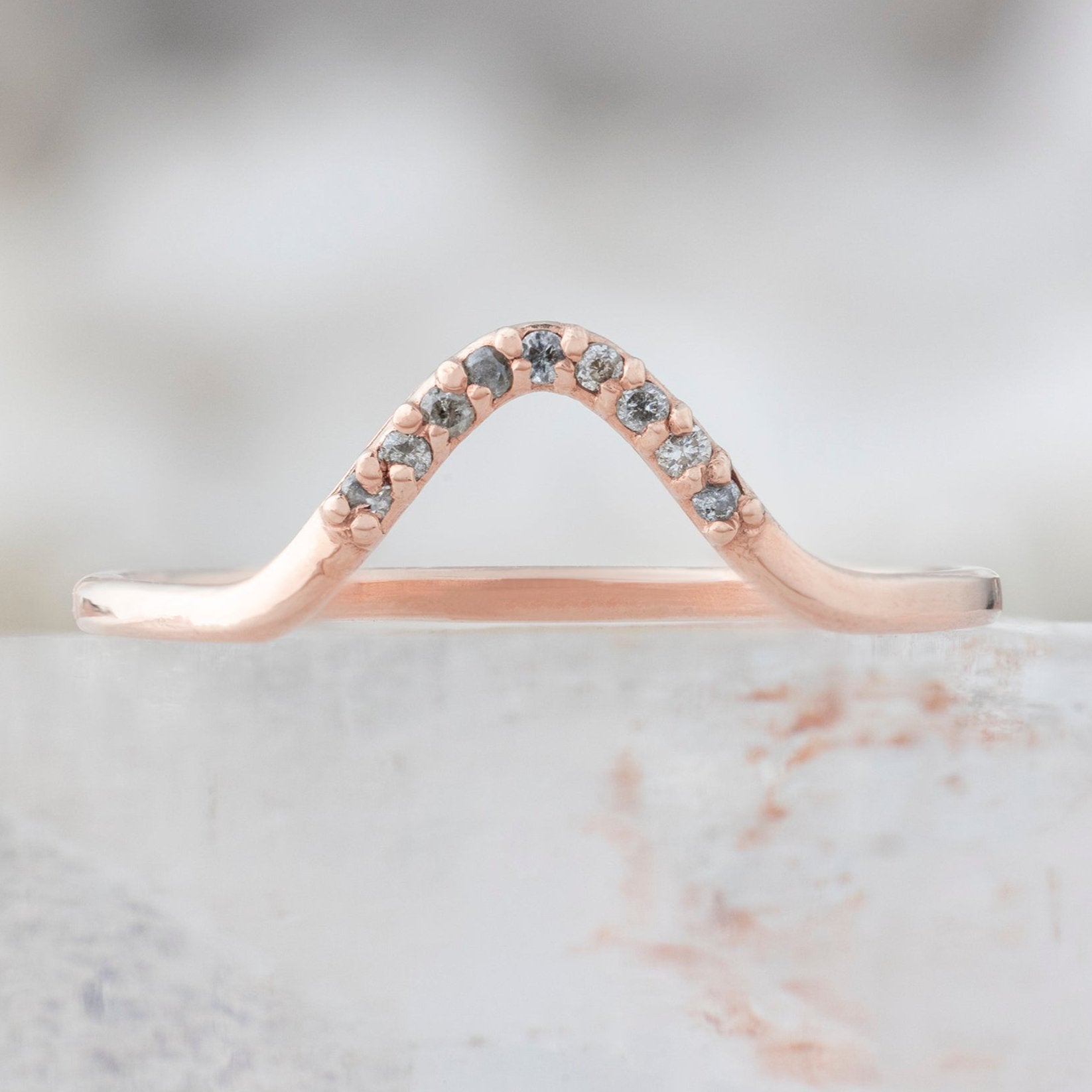 Alexis Russell Wedding Bands Salt and Pepper Diamond Pavé Peak Stacking Band | Yellow, Rose or White Gold
