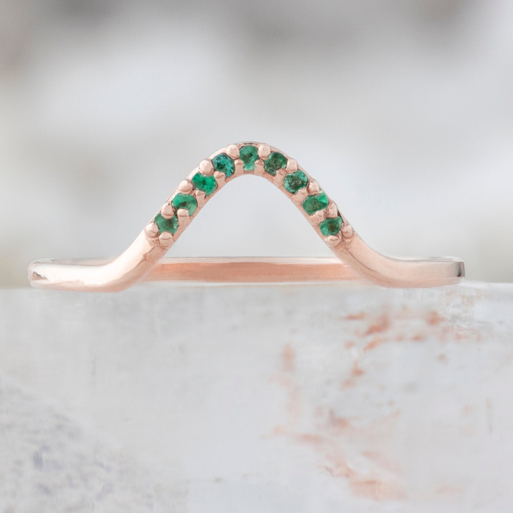 Alexis Russell Wedding Bands Emerald Pavé Peak Stacking Band | Yellow, Rose or White Gold
