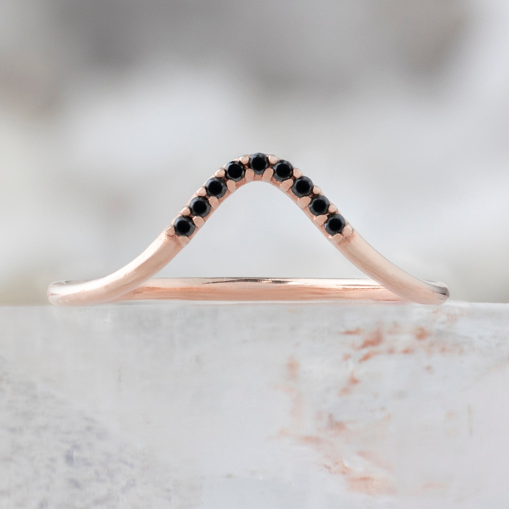 Alexis Russell Wedding Bands Black Diamond Pavé Peak Stacking Band | Yellow, Rose or White Gold